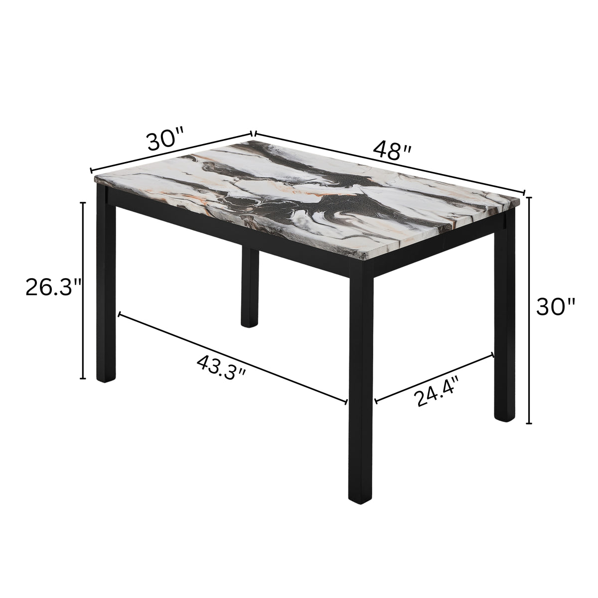Roundhill Furniture Flint 5-Piece Dining Set, 48-inch Dining Table with 4 Chairs