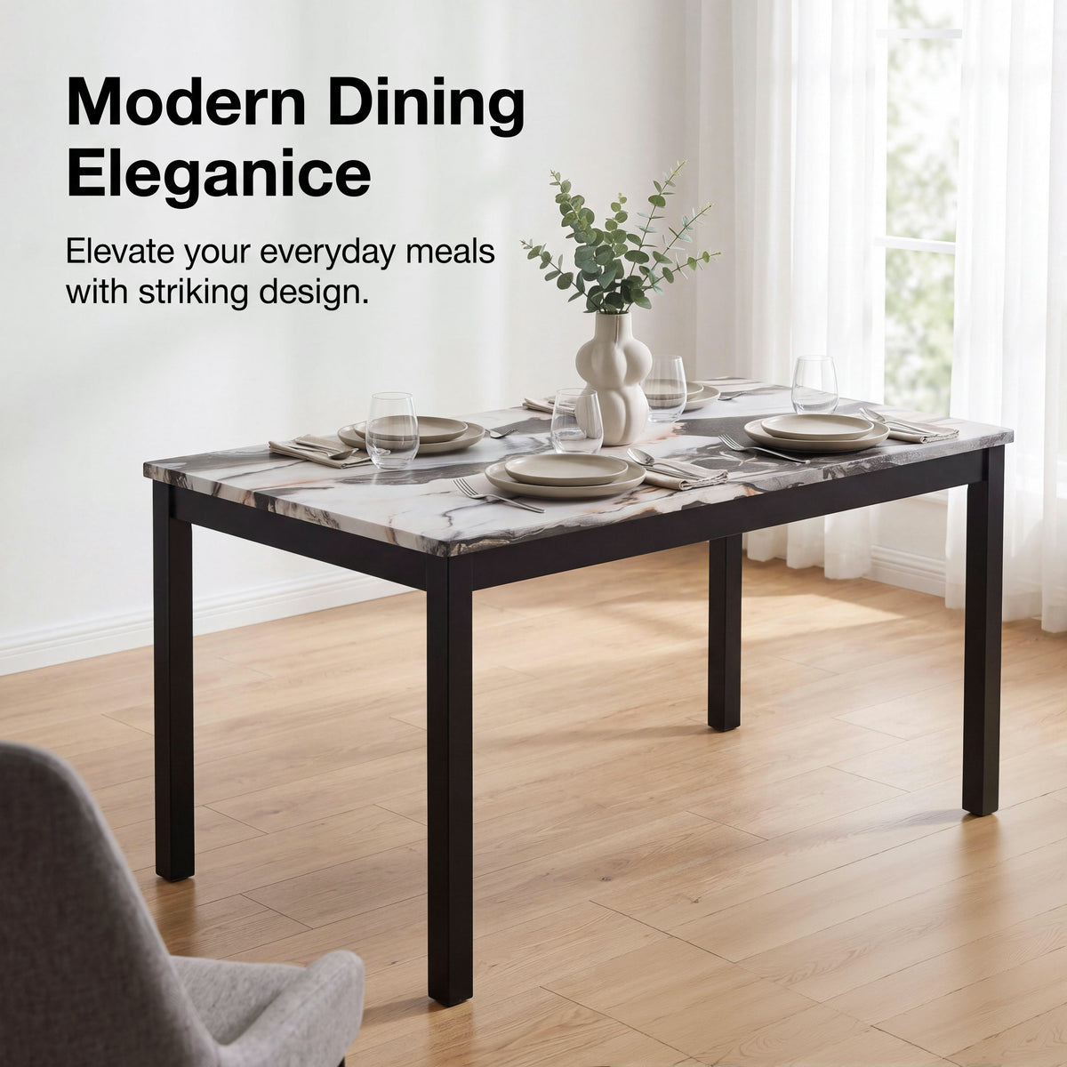 Roundhill Furniture Flint Modern 48" Rectangular Wood Dining Table