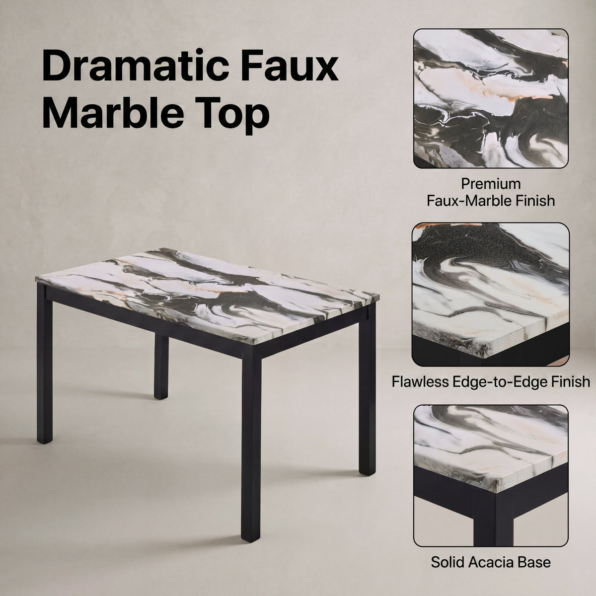 Roundhill Furniture Flint Modern 48" Rectangular Wood Dining Table