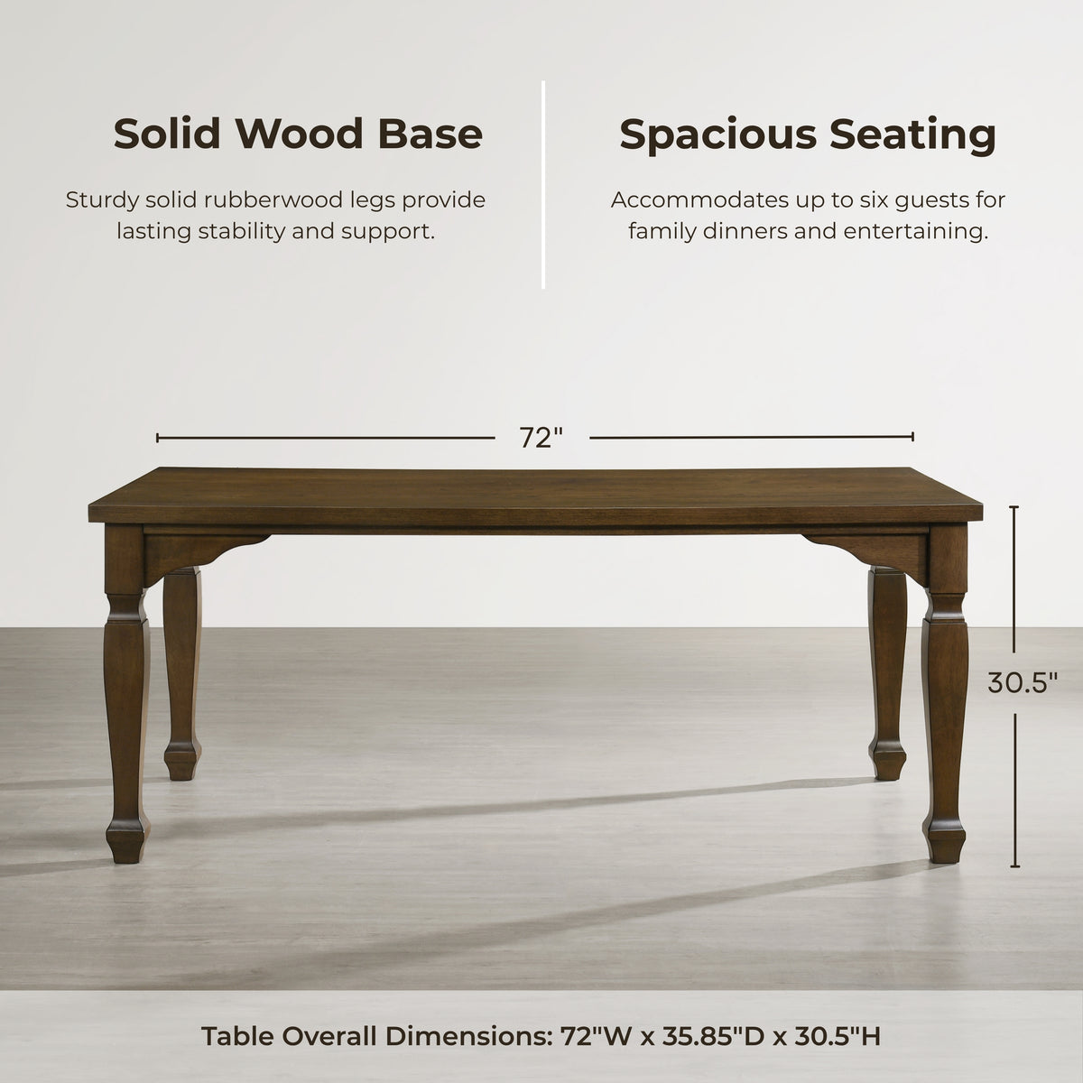 Roundhill Furniture Rowan 6-Piece Dining Set, 72-inch Dining Table with 4 Chairs and Bench, Walnut Finish