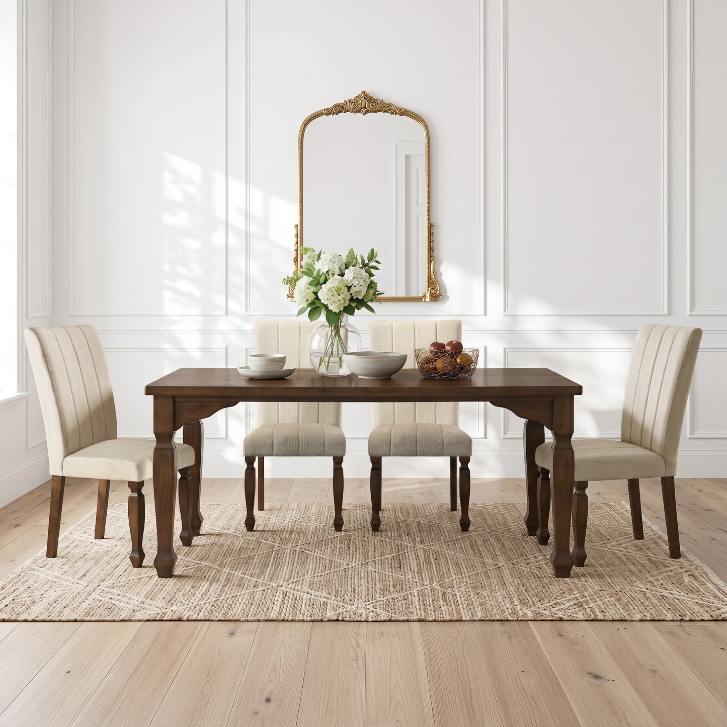Roundhill Furniture Rowan 5-Piece Dining Set, 72-inch Dining Table with 4 Chairs, Walnut Finish