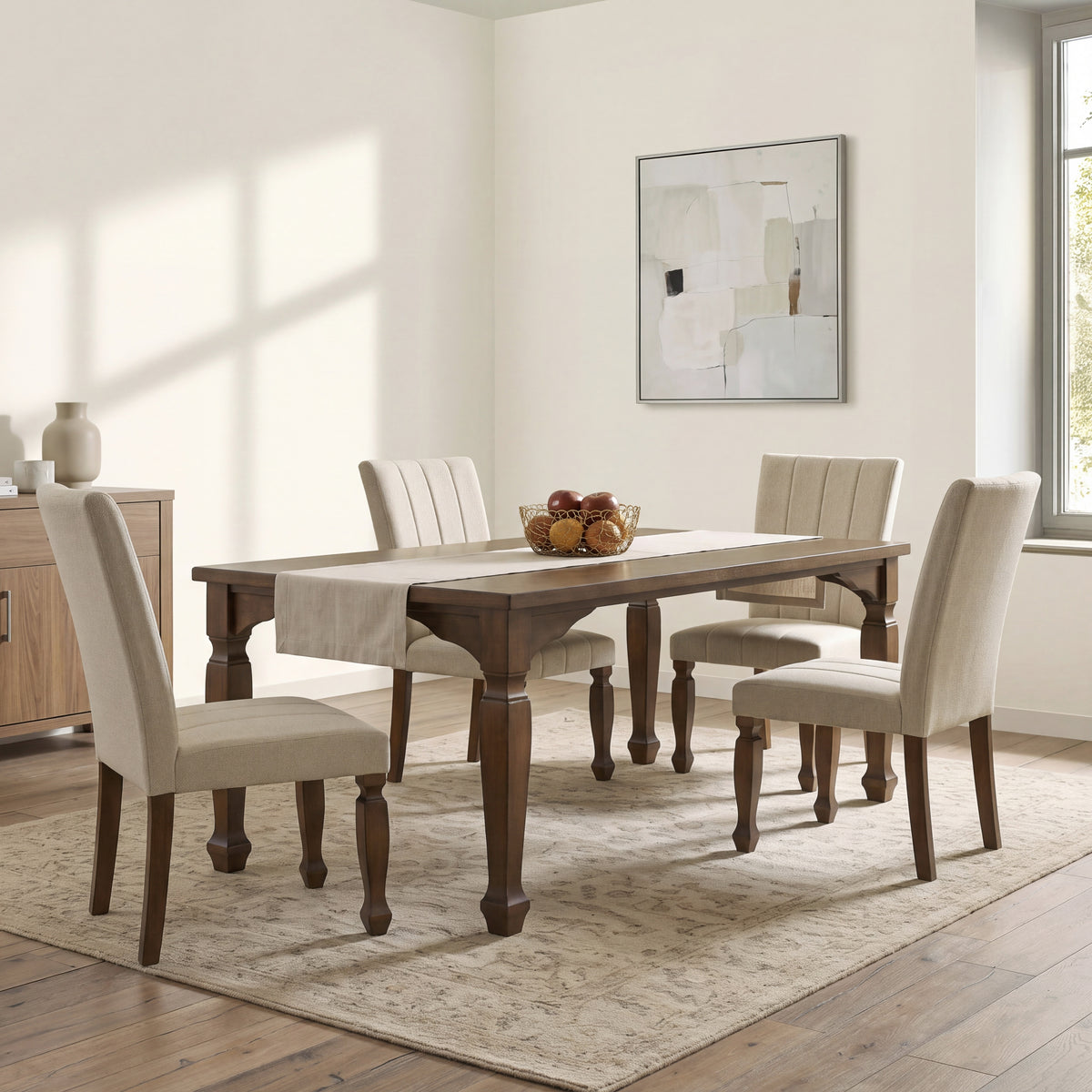 Roundhill Furniture Rowan 5-Piece Dining Set, 72-inch Dining Table with 4 Chairs, Walnut Finish