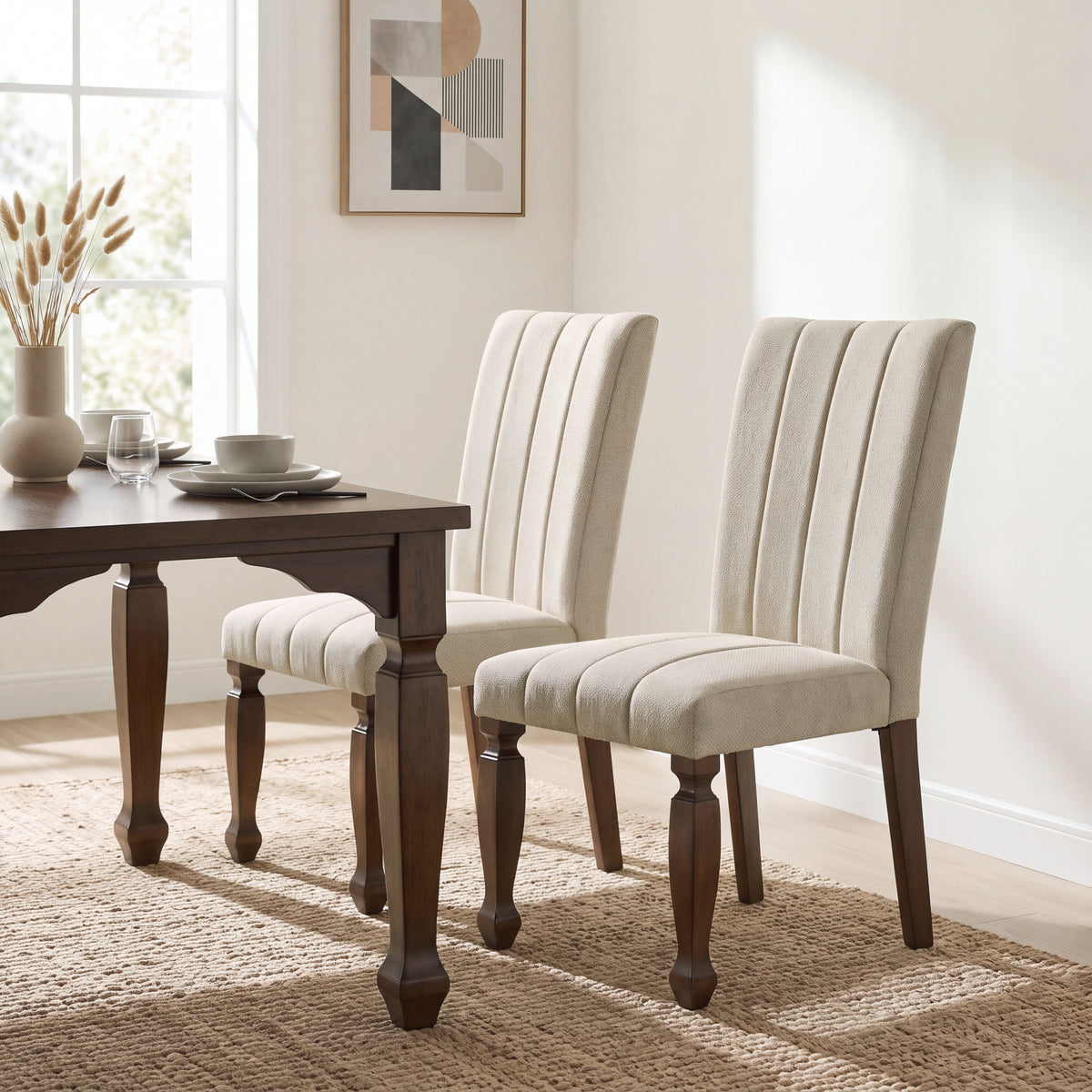 Roundhill Furniture Rowan 5-Piece Dining Set, 72-inch Dining Table with 4 Chairs, Walnut Finish