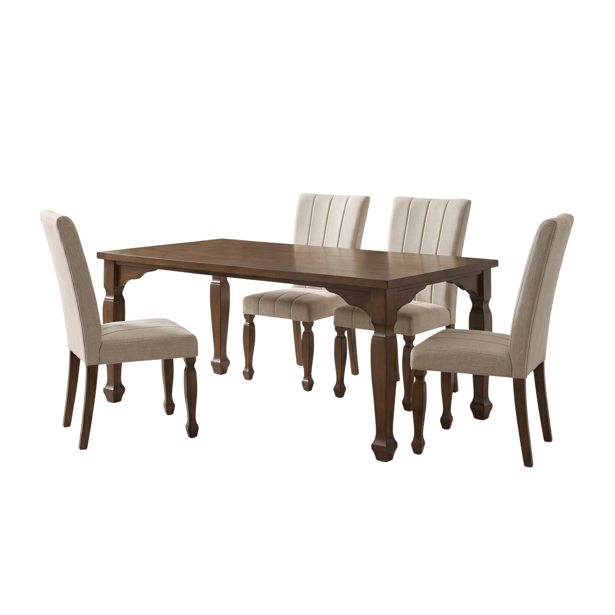 Roundhill Furniture Rowan 5-Piece Dining Set, 72-inch Dining Table with 4 Chairs, Walnut Finish