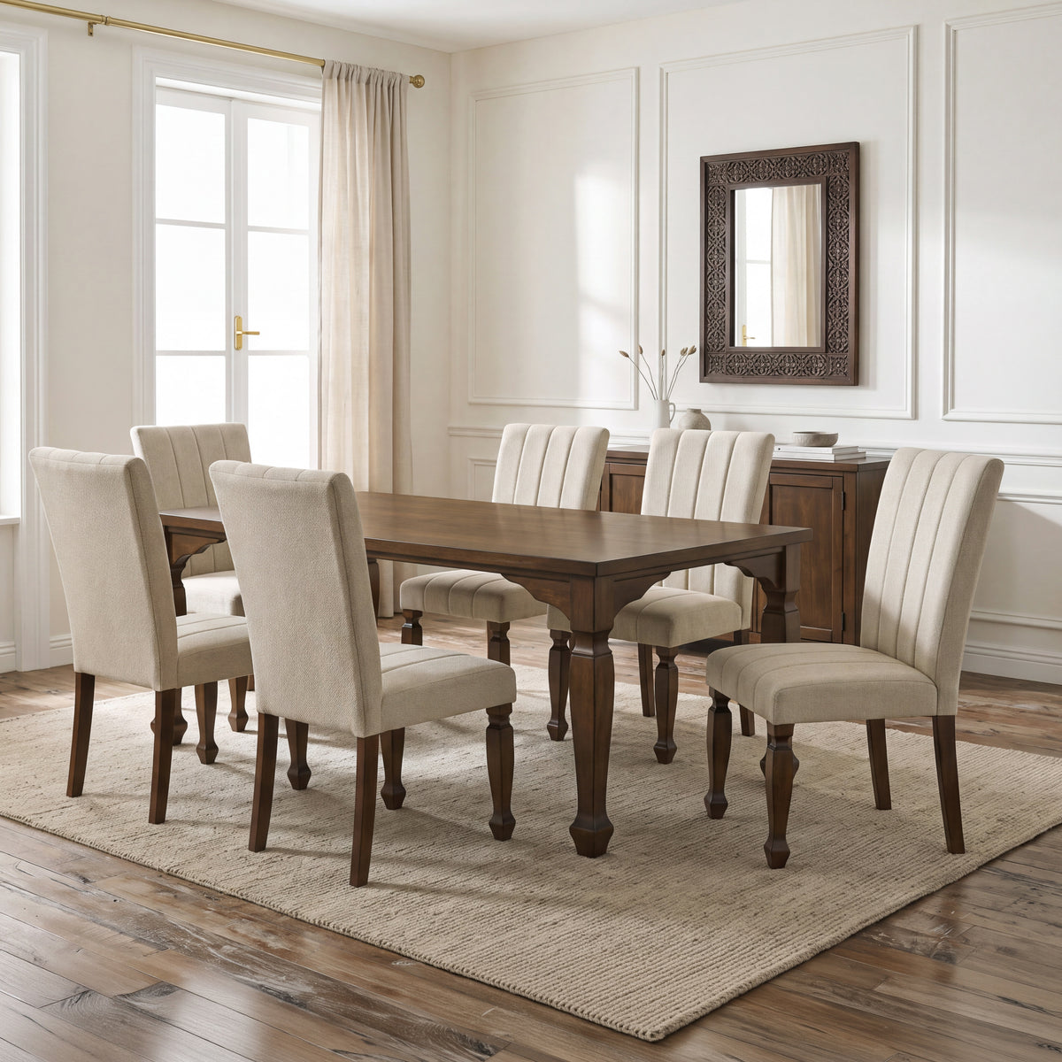 Roundhill Furniture Rowan 7-Piece Dining Set, 72-inch Dining Table with 6 Chairs, Walnut Finish