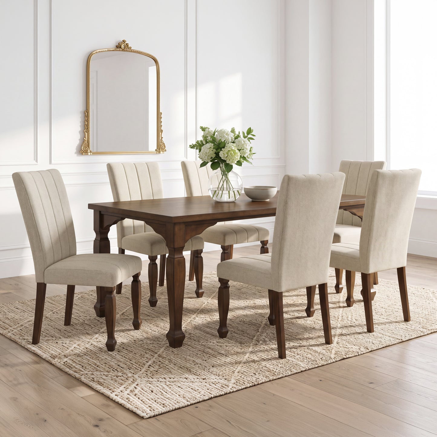 Roundhill Furniture Rowan 7-Piece Dining Set, 72-inch Dining Table with 6 Chairs, Walnut Finish