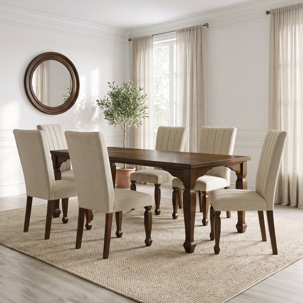 Roundhill Furniture Rowan 7-Piece Dining Set, 72-inch Dining Table with 6 Chairs, Walnut Finish