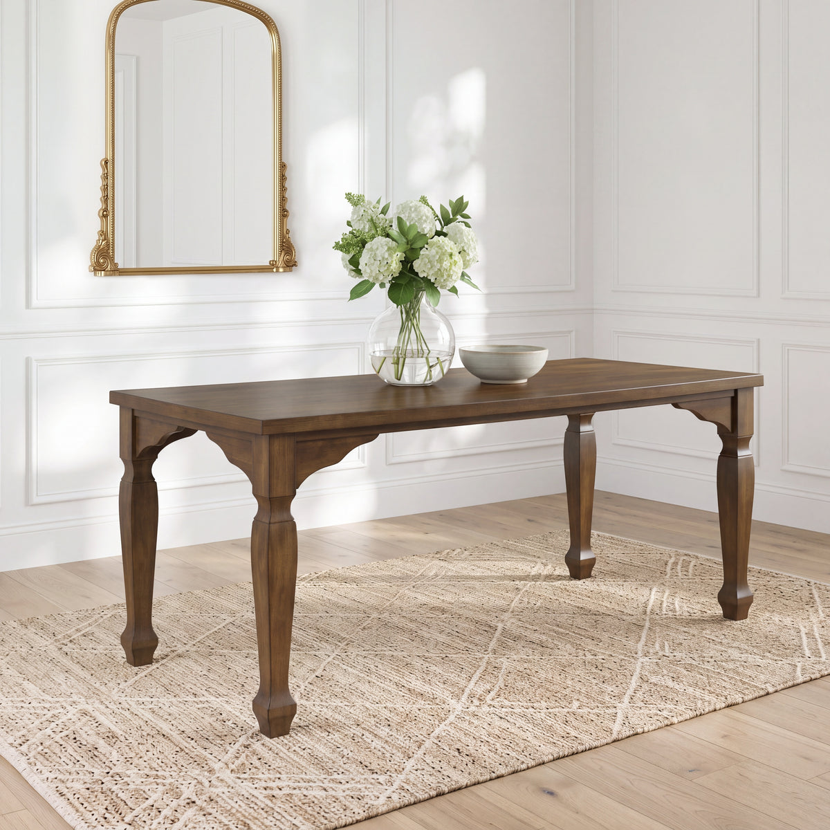 Roundhill Furniture Rowan 72-inch Traditional Farmhouse Wood Dining Table, Walnut