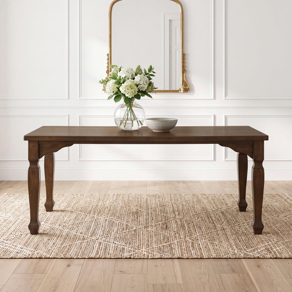 Roundhill Furniture Rowan 72-inch Traditional Farmhouse Wood Dining Table, Walnut