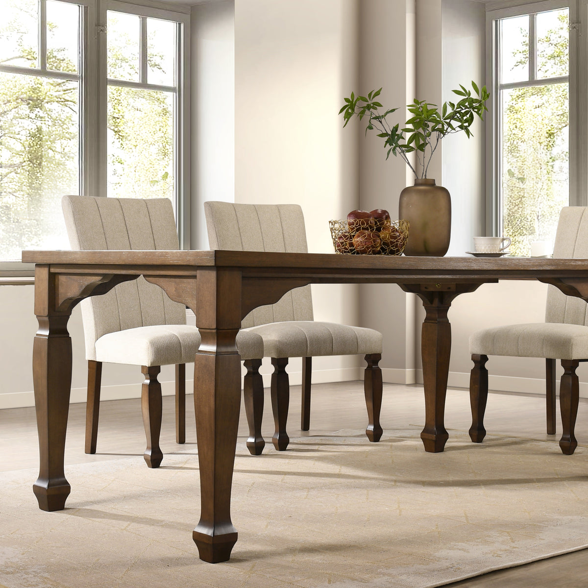 Roundhill Furniture Rowan 72-inch Traditional Farmhouse Wood Dining Table, Walnut