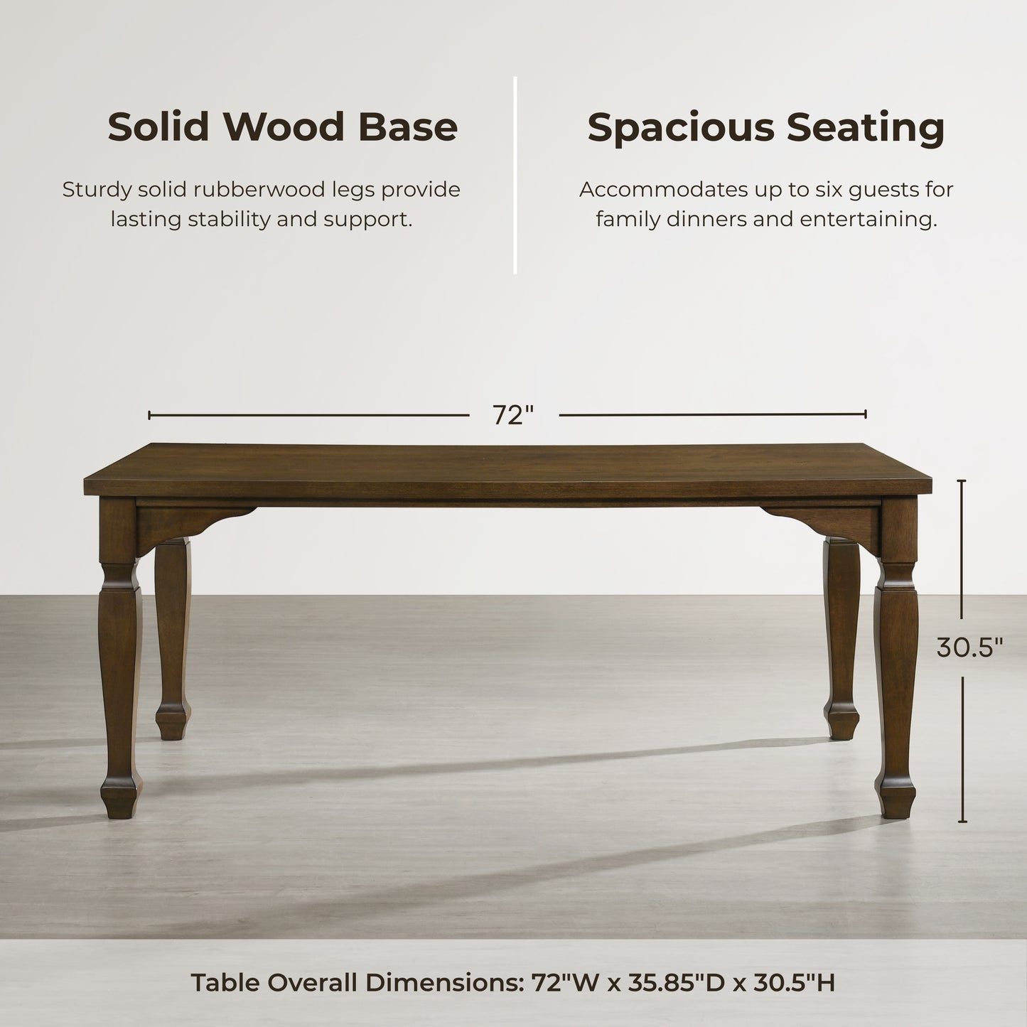 Roundhill Furniture Rowan 72-inch Traditional Farmhouse Wood Dining Table, Walnut