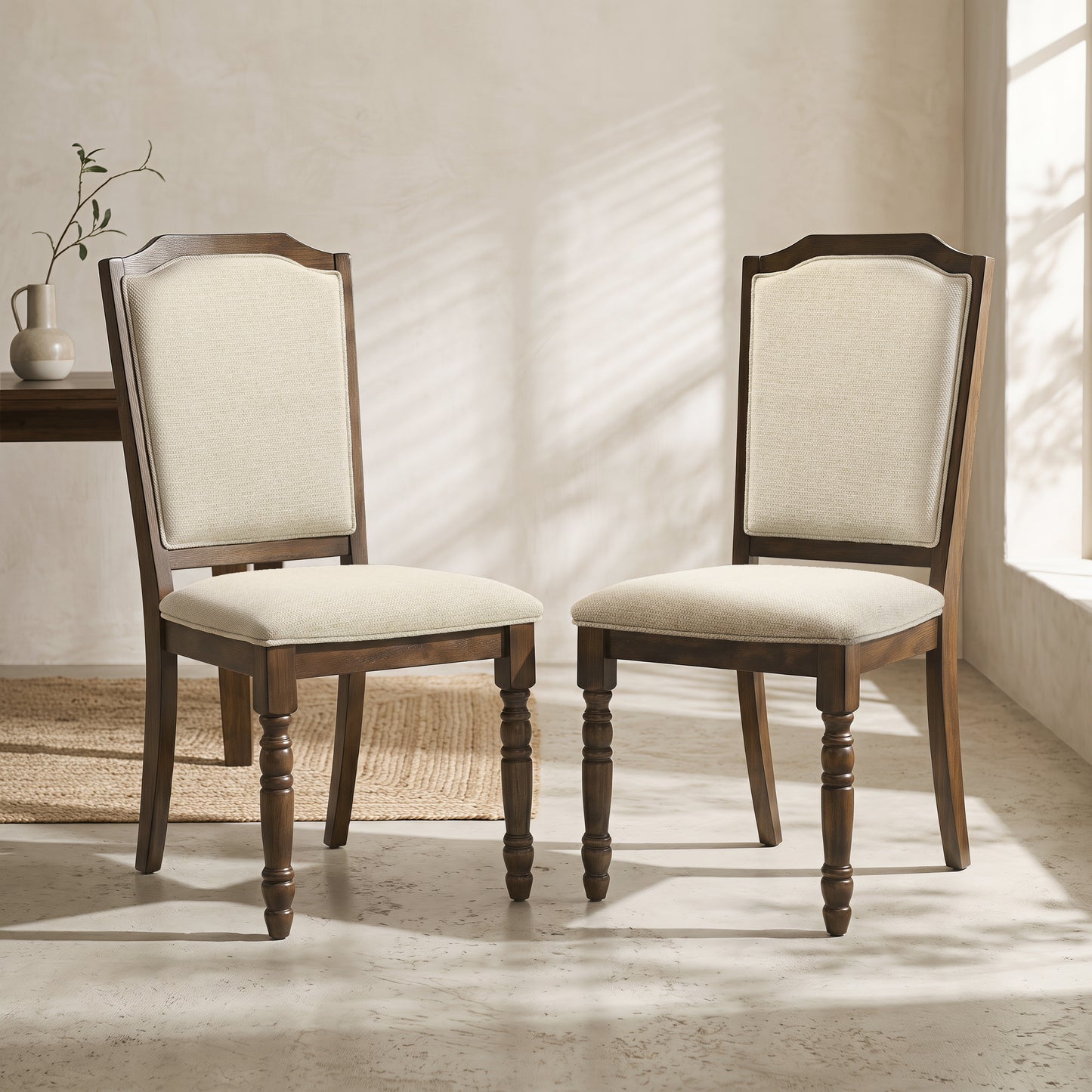 Roundhill Furniture Solene 5-Piece Dining Set, Round Dining Table with 4 Iris Chairs, Walnut Finish