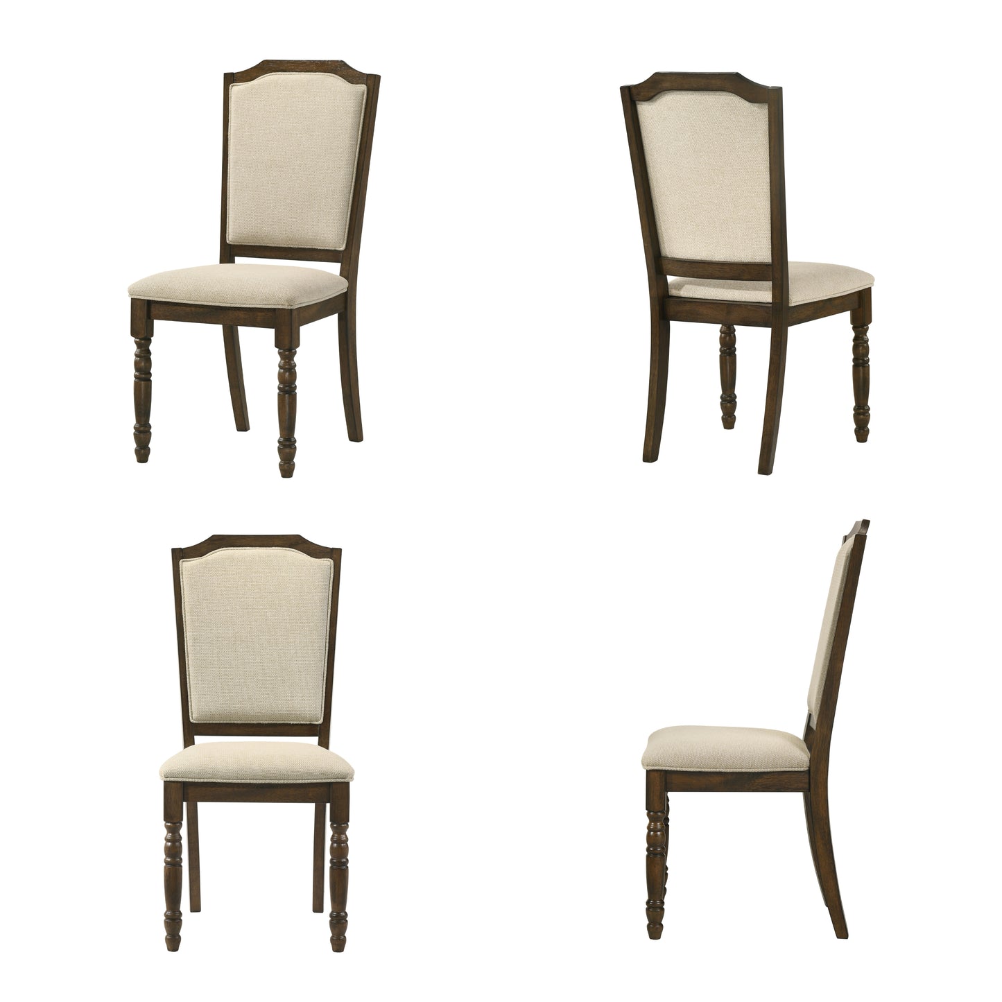 Roundhill Furniture Solene 5-Piece Dining Set, Round Dining Table with 4 Iris Chairs, Walnut Finish
