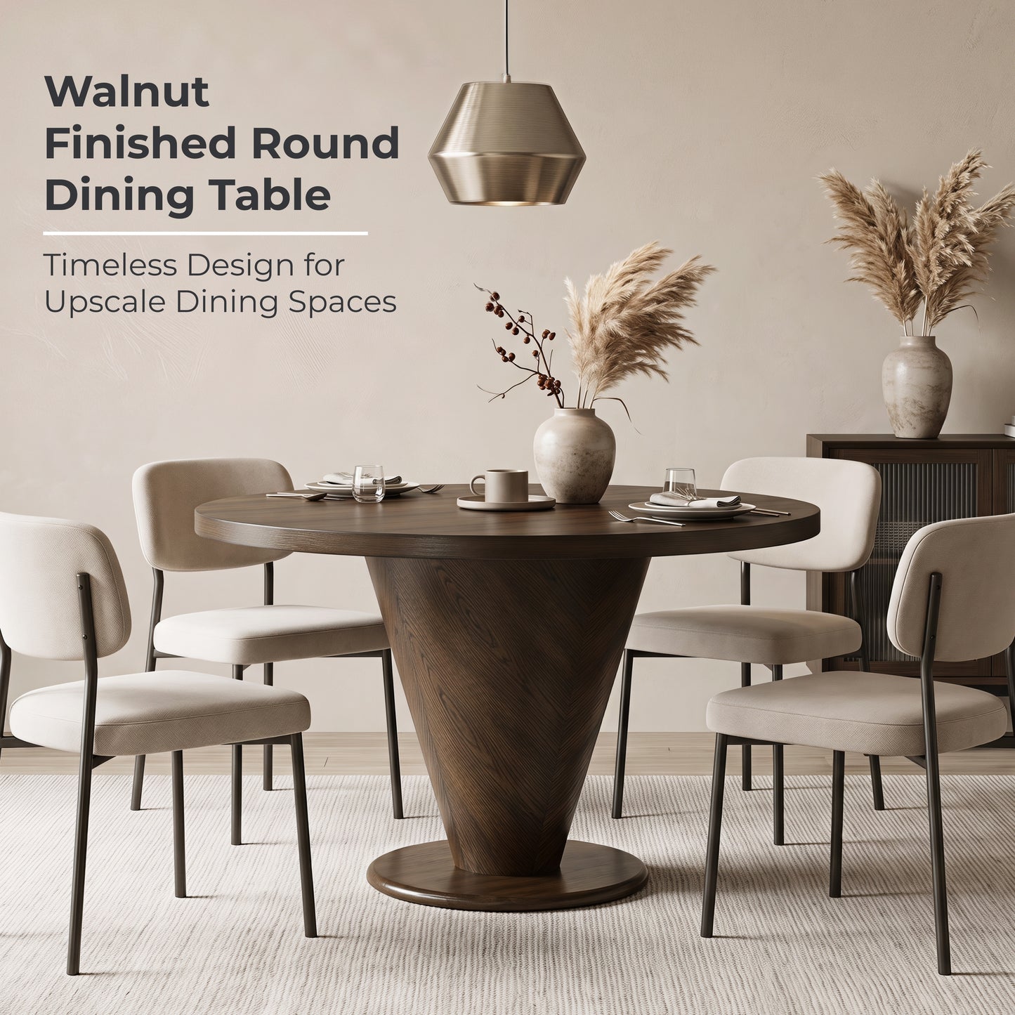 Roundhill Furniture Solene Sculptural Pedestal Round Dining Table, Walnut