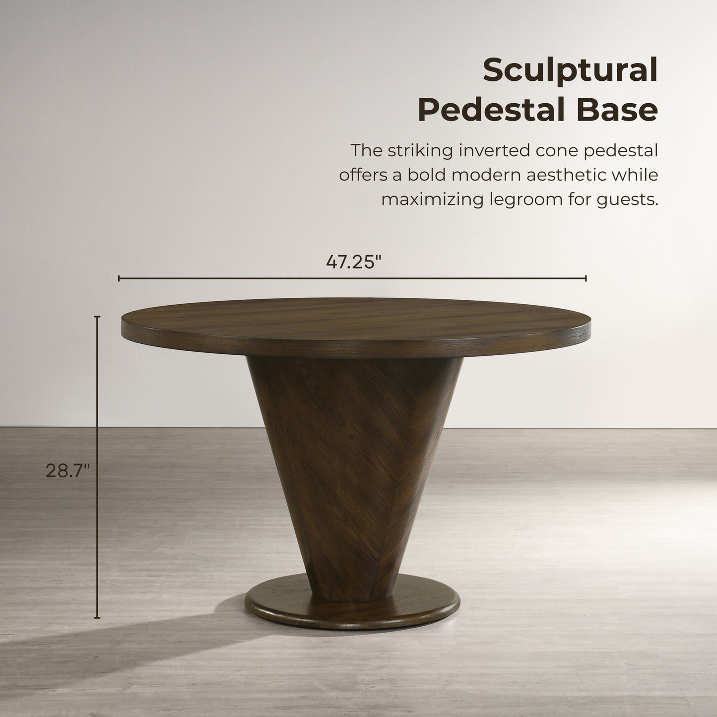 Roundhill Furniture Solene Sculptural Pedestal Round Dining Table, Walnut
