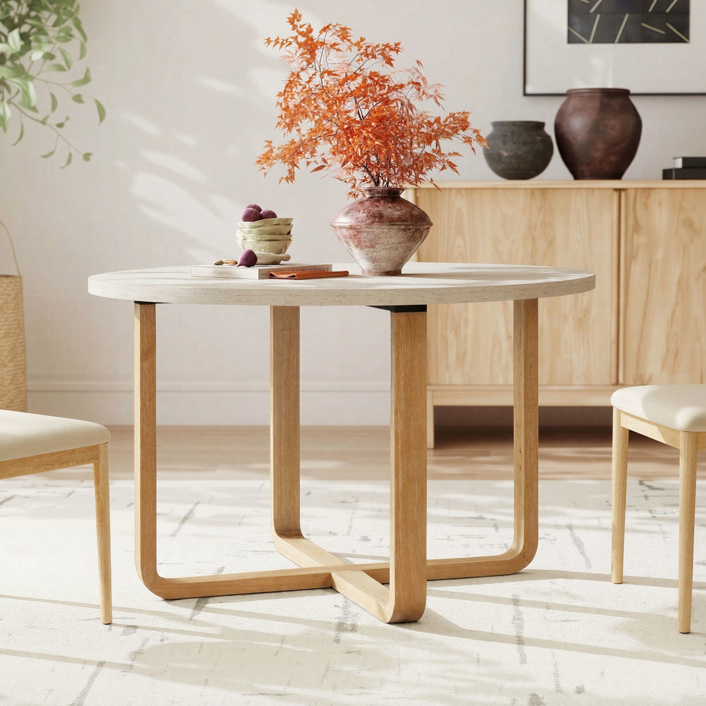 Roundhill Furniture Arden 5-Piece Dining Set, 47" Round Table with 4 Solid Wood Chairs