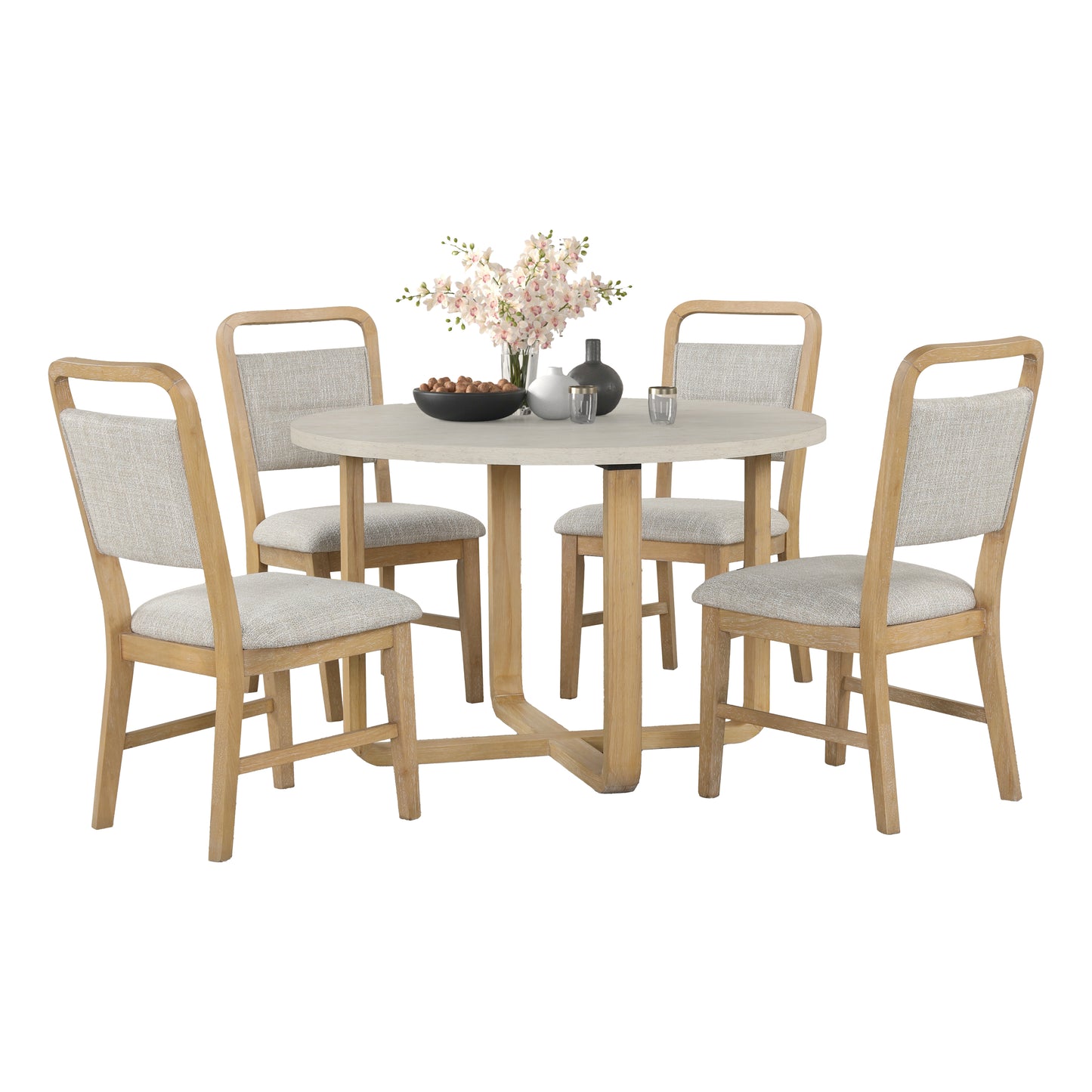 Roundhill Furniture Arden 5-Piece Dining Set, 47" Round Table with 4 Solid Wood Chairs