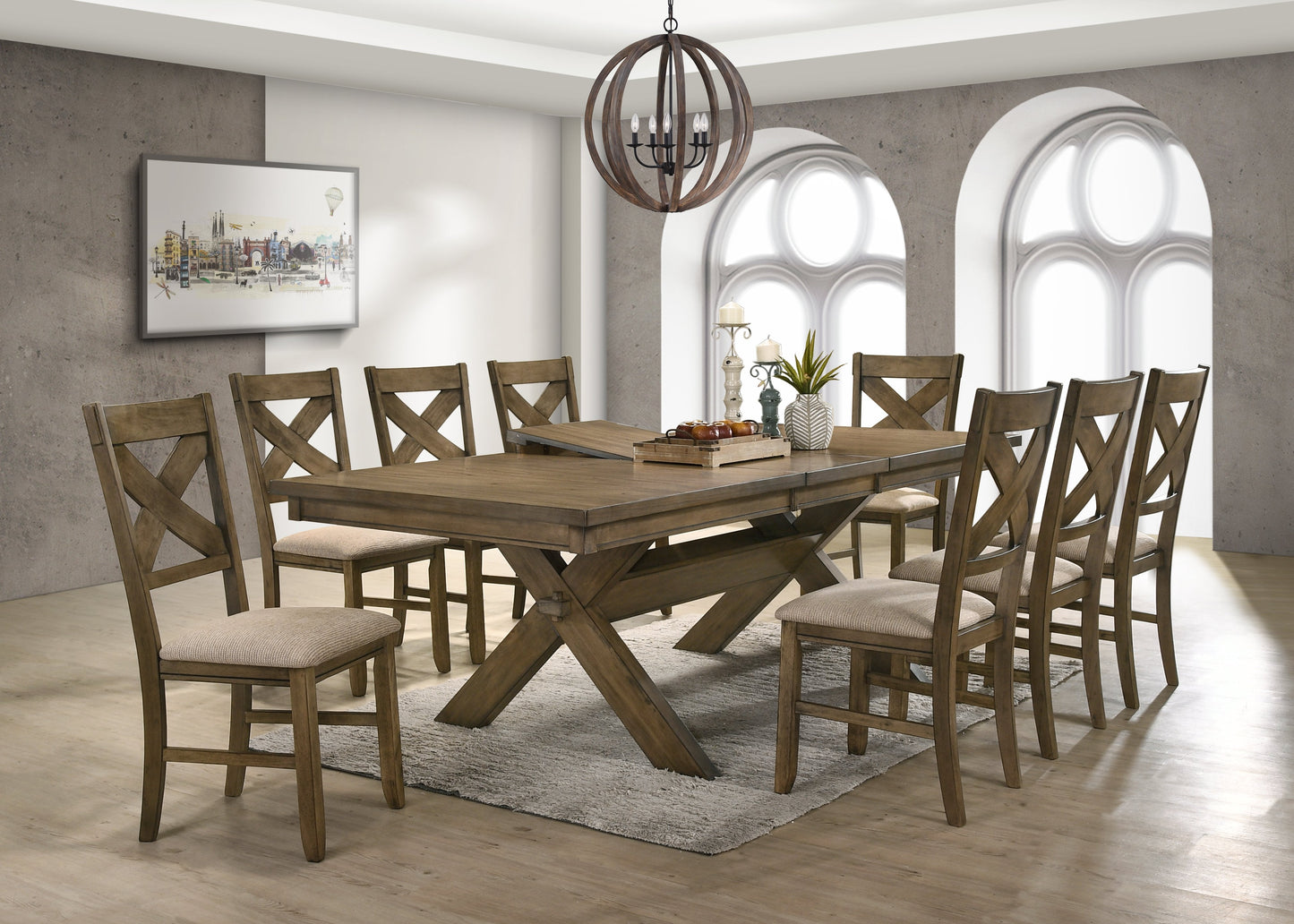 Raven Wood Dining Set: Butterfly Leaf Table, Eight Chairs