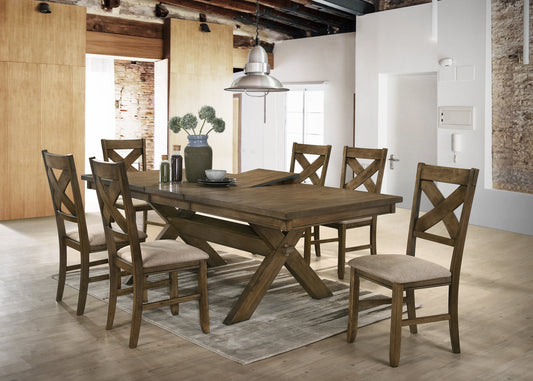 Raven Wood Dining Set: Butterfly Leaf Table, Six Chairs