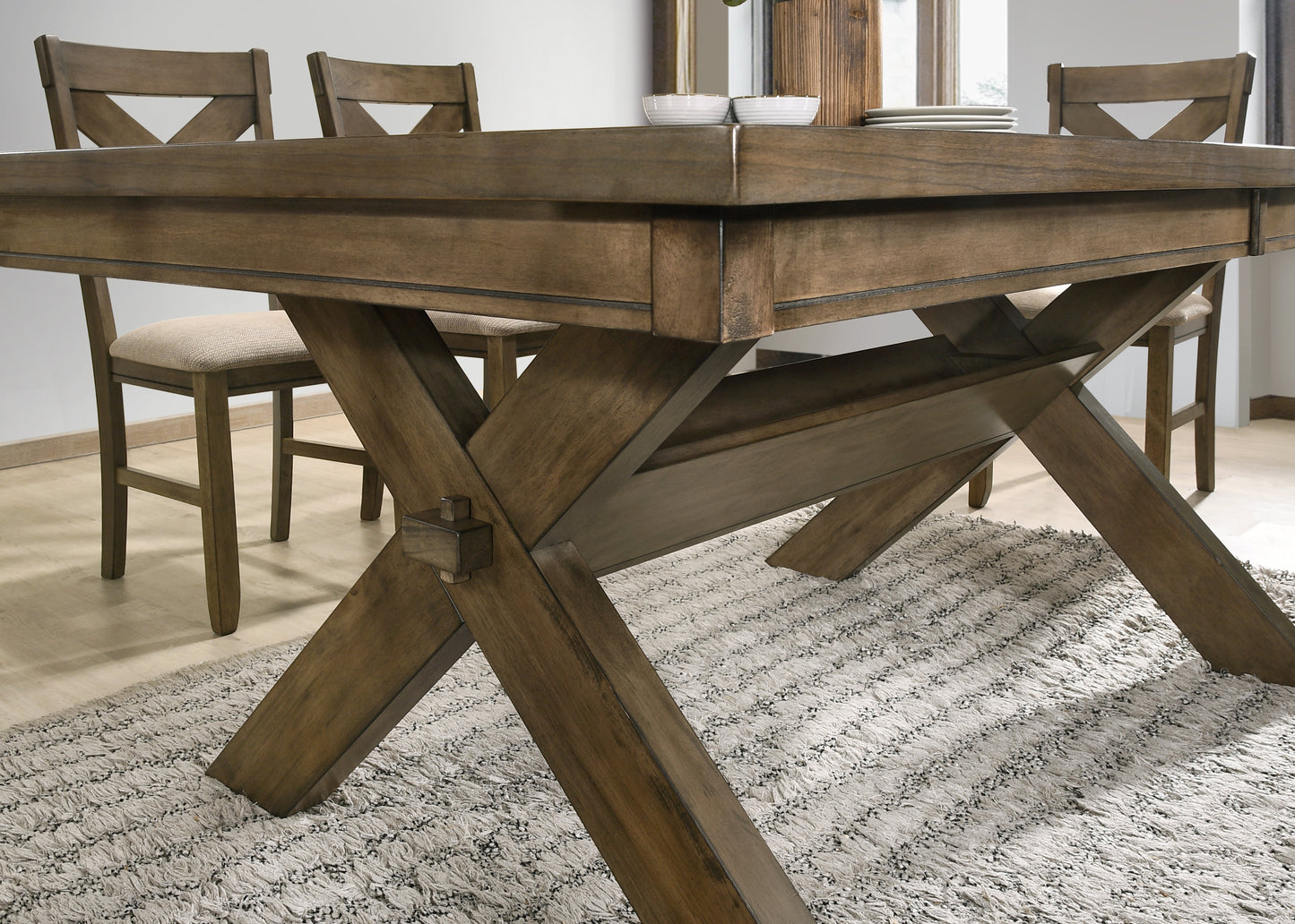 Raven Wood Cross-buck Base Dining Table with Butterfly Leaf