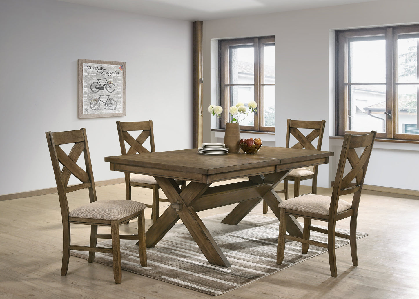 Raven Wood Cross-buck Base Dining Table with Butterfly Leaf