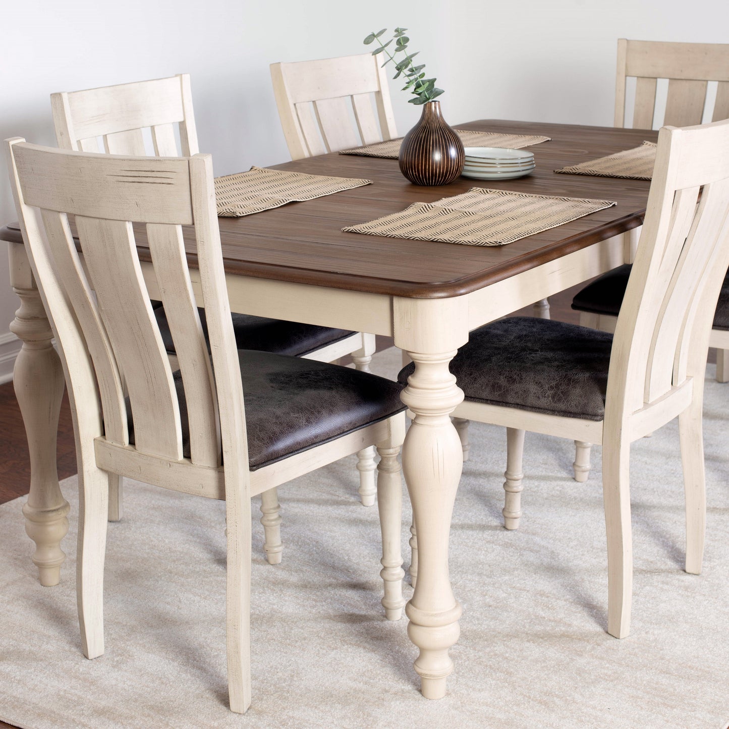 Arch Weathered Oak Dining Set: Table with Extension Leaf, Six Chairs
