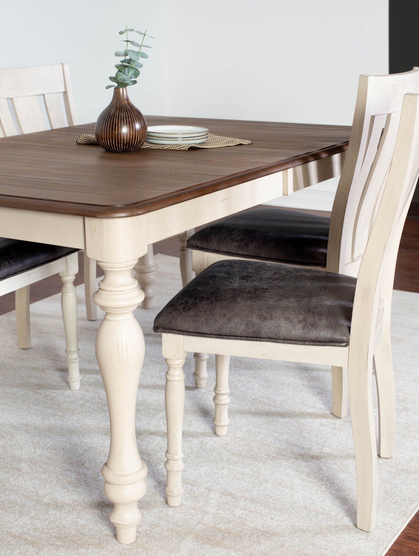 Arch Weathered Oak Dining Set: Table with Extension Leaf, Four Chairs