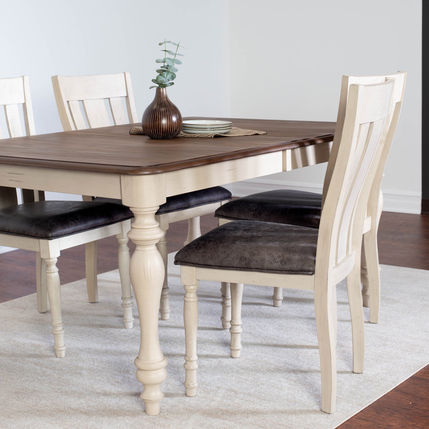 Arch Weathered Oak Dining Set: Table with Extension Leaf, Four Chairs