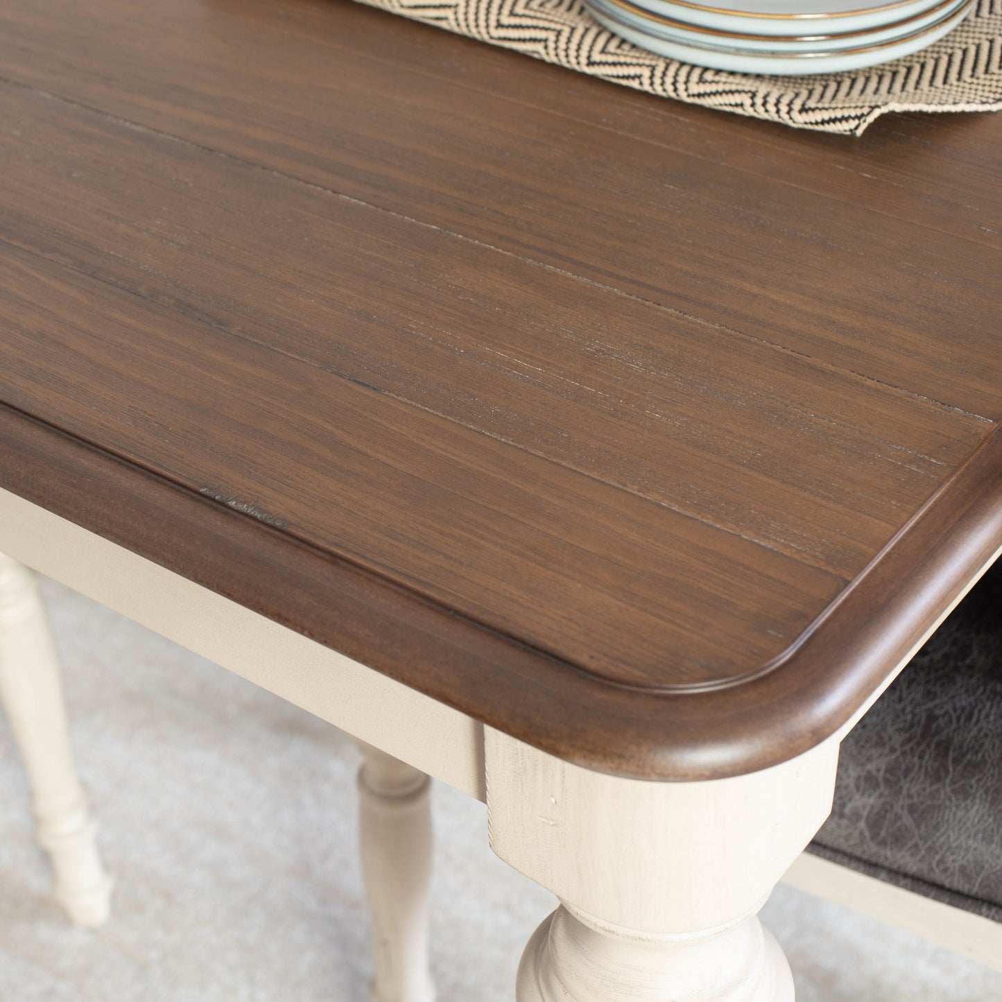 Arch Weathered Oak Dining Set: Table with Extension Leaf, Six Chairs