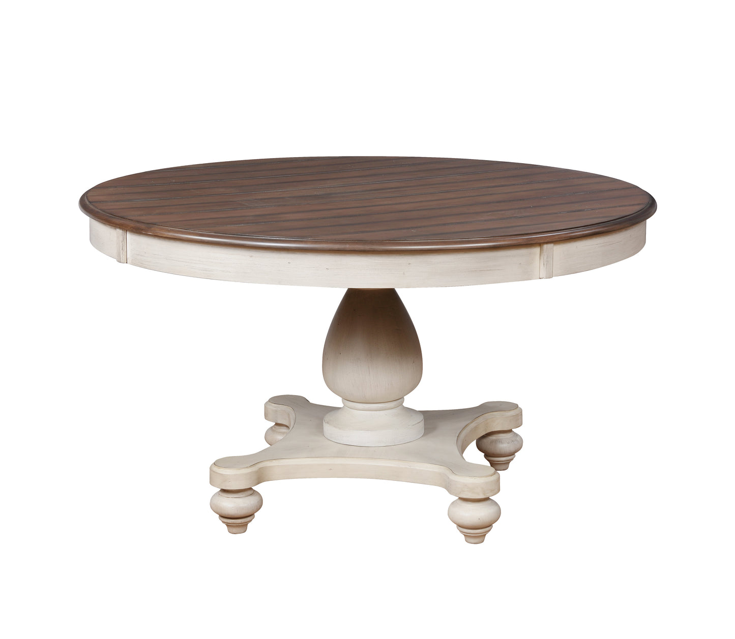 Arch Weathered Oak Dining Set: Round Table, Six Chairs