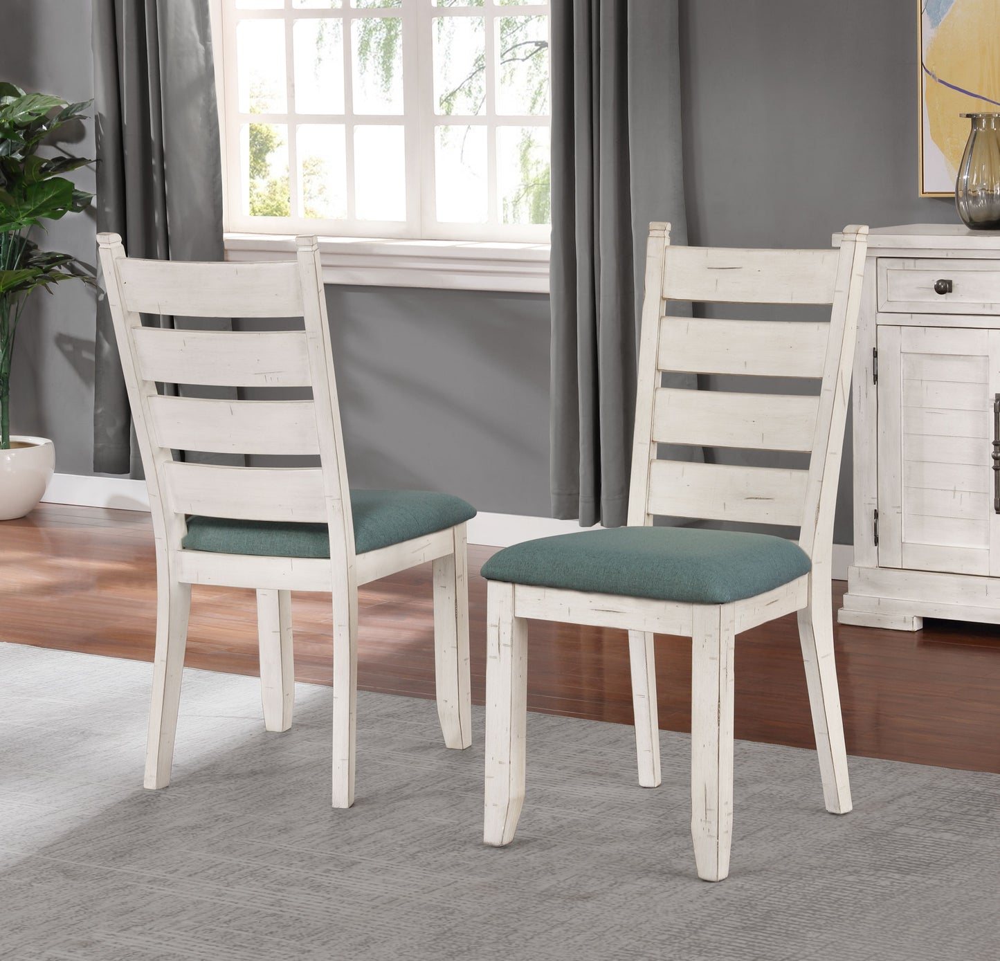 Florina Antique White Wood Trestle 5-Piece Dining Set: Dining Table with 4 Chairs