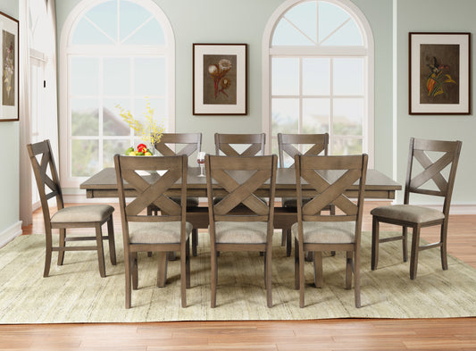 Raven Wood 9-Piece Dining Set, Extendable Trestle Dining Table with 8 Chairs, Glazed Pine Brown