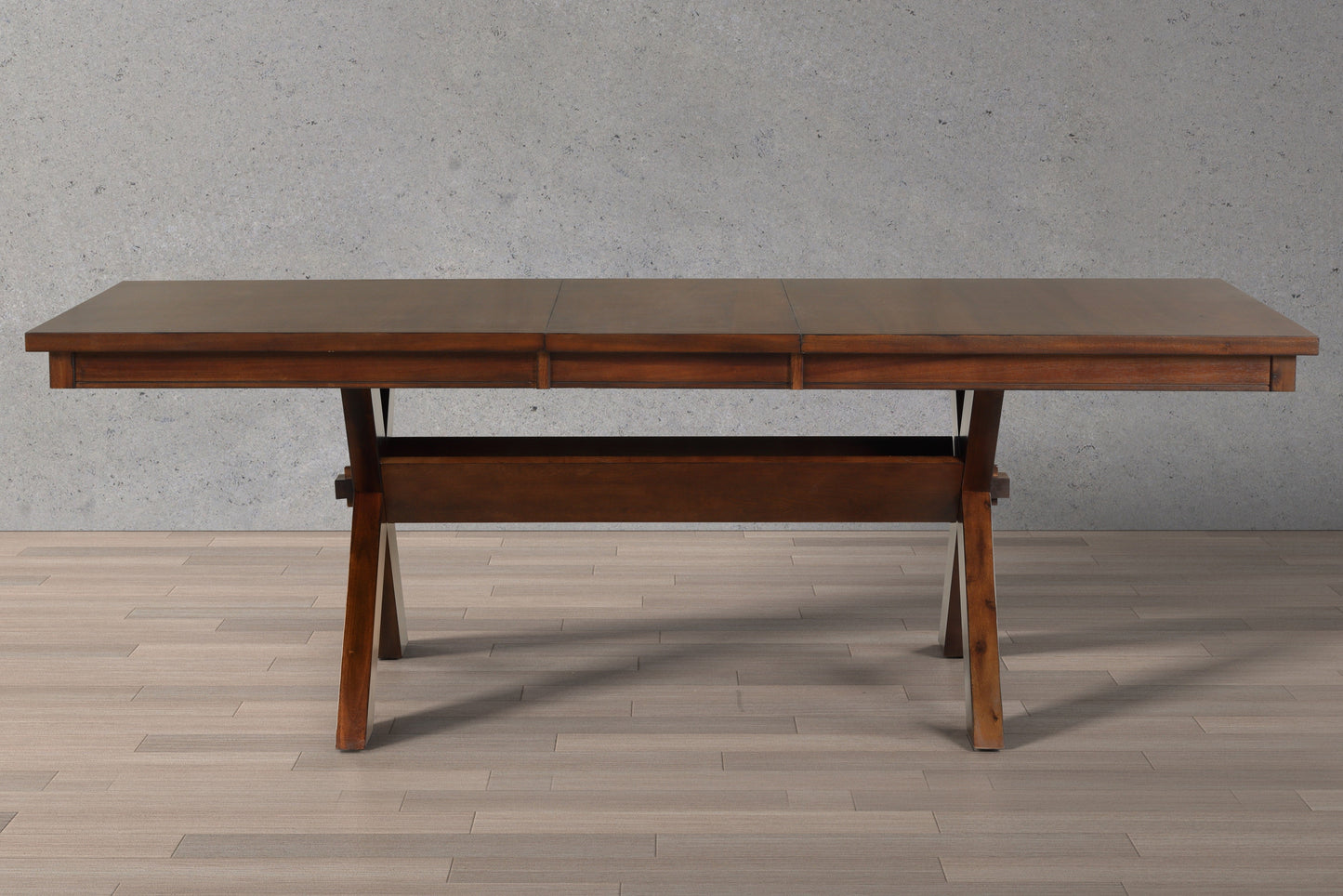 Karven Wood Trestle Extendable Dining Table with Leaf, Dark Hazelnut