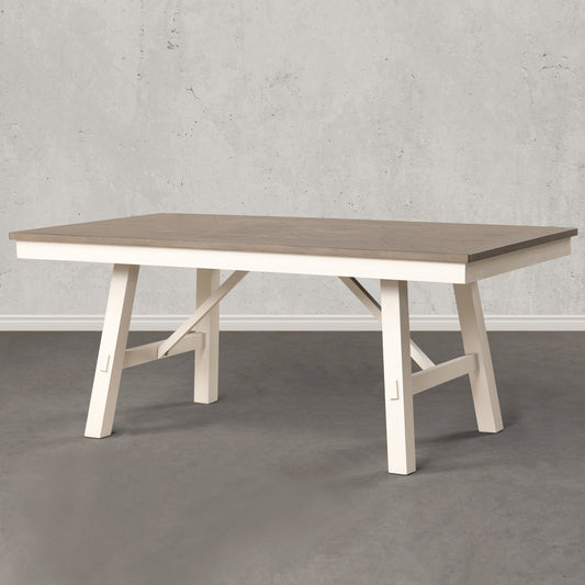 Roundhill Furniture Fasena Rectangular Trestle Dining Table, Rustic Gray and Off White Finish