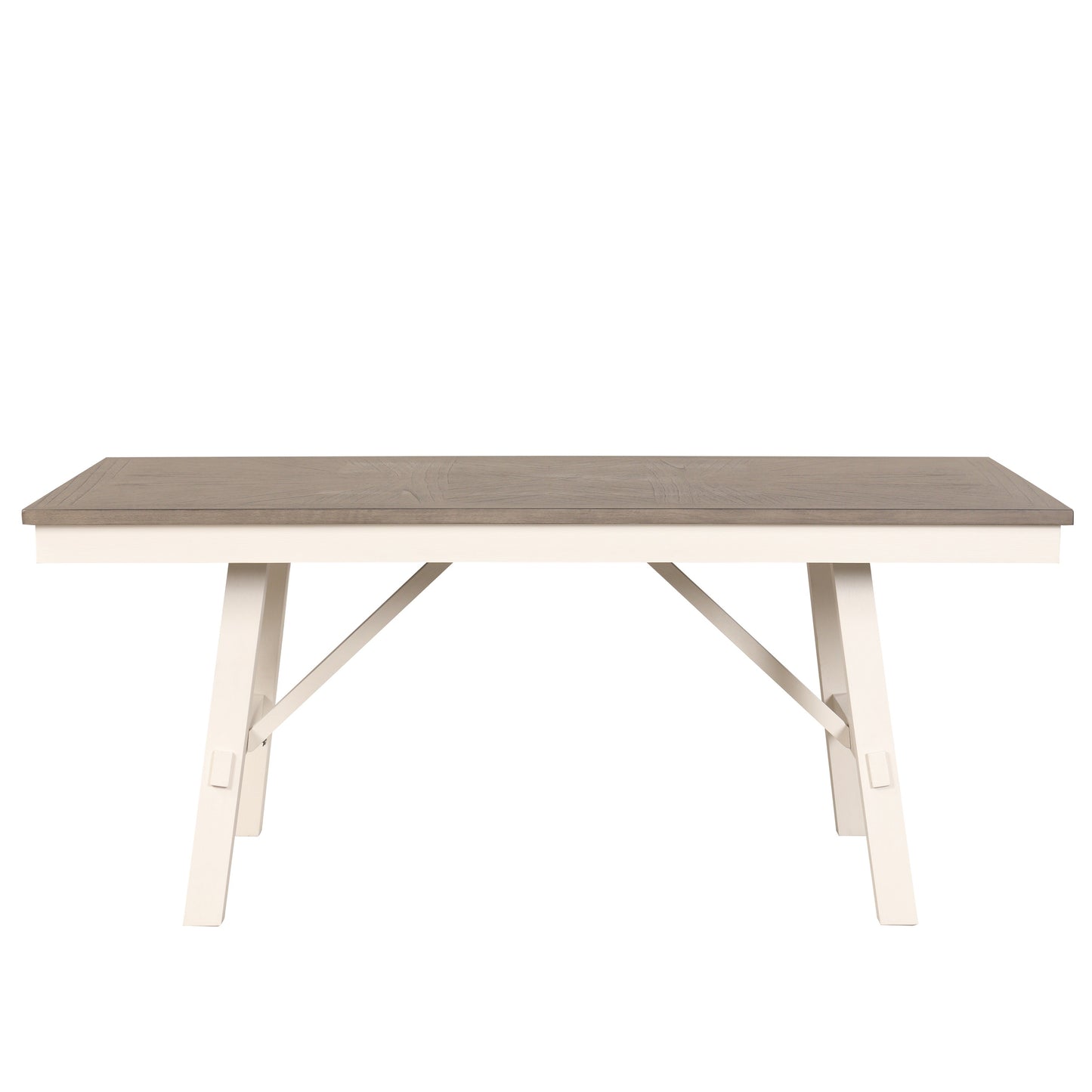 Roundhill Furniture Fasena Rectangular Trestle Dining Table, Rustic Gray and Off White Finish