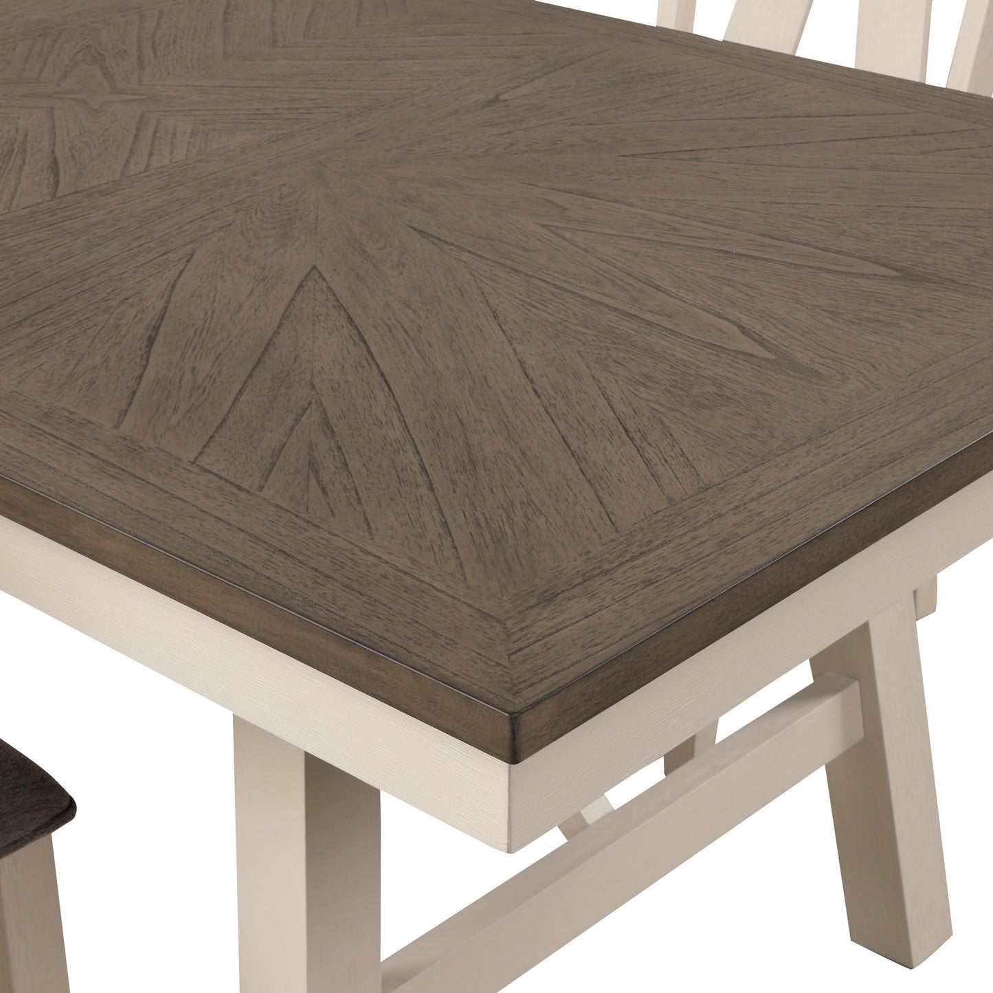 Roundhill Furniture Fasena Rectangular Trestle Dining Table, Rustic Gray and Off White Finish