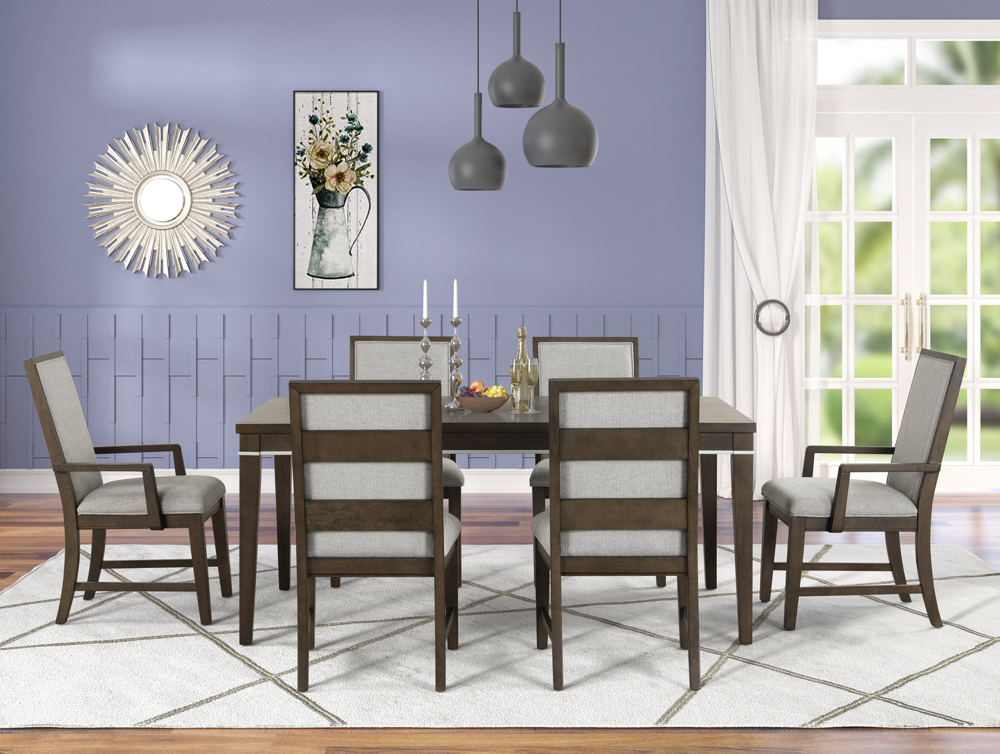 Roundhill Furniture Aberll Wood Dining Room Set, Table with 4 Side Chairs and 2 Armchairs, Gray