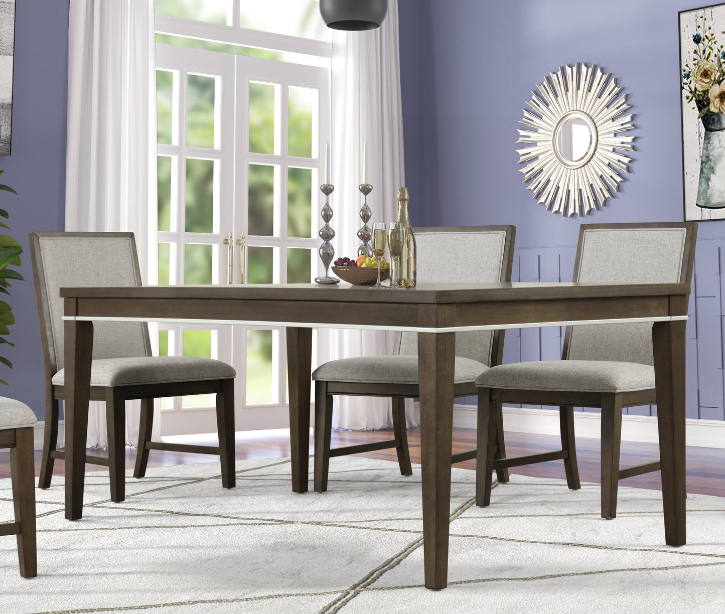 Roundhill Furniture Aberll Wood Dining Room Set, Table with 4 Side Chairs, Gray