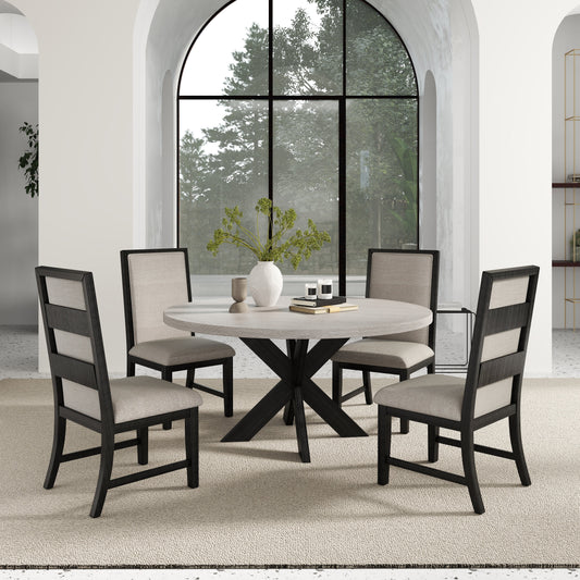 Gates 5-Piece Round Dining Set, Criss-Cross Dining Table with 4 Stylish Chairs, Light Gray