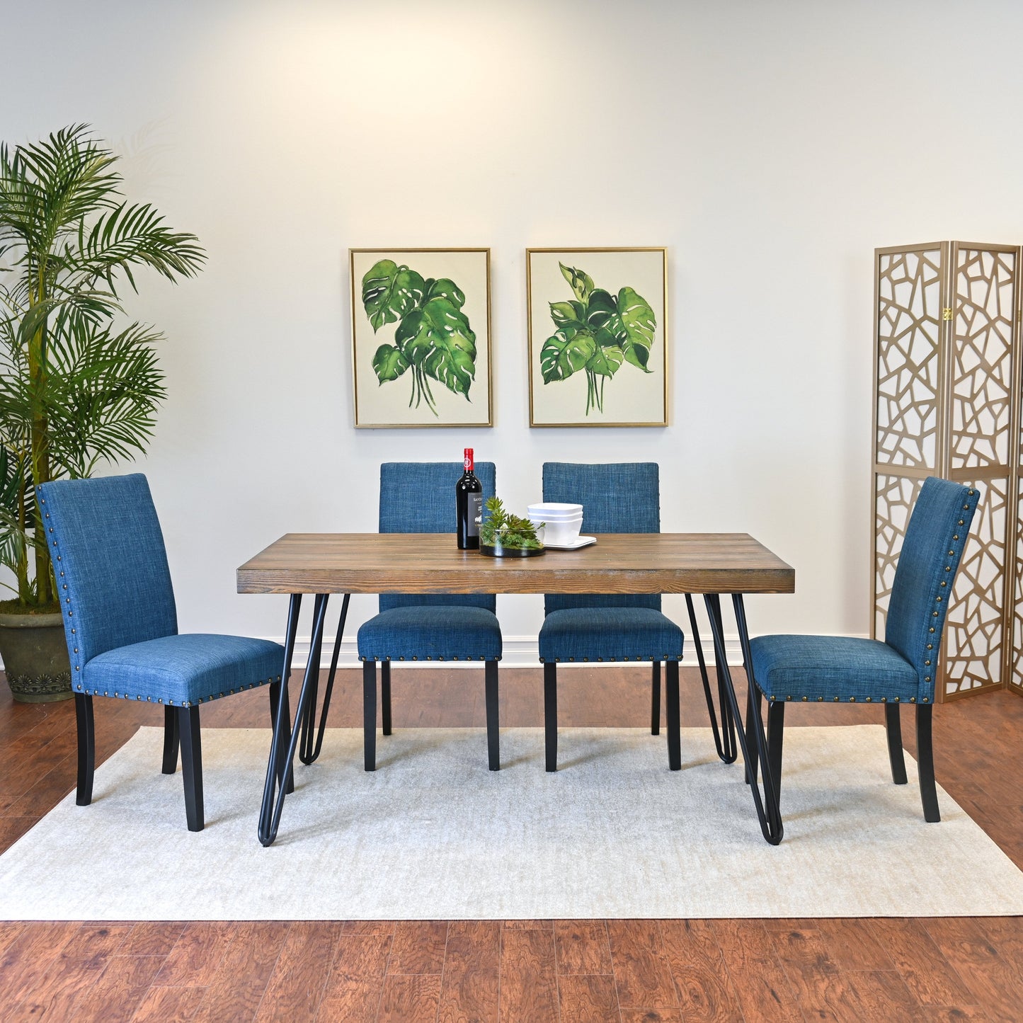 Amisos 6-Piece Dining Set, Hairpin Dining Table with 4 Chairs and Upholstery Bench, 3 Color Options