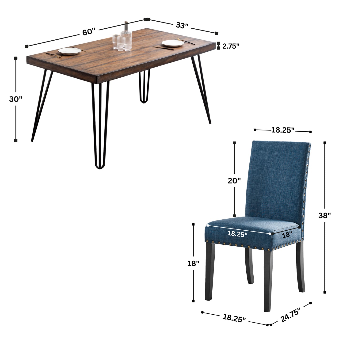 Amisos 5-Piece Dining Set, Hairpin Dining Table with 4 Chairs, 3 Color Options
