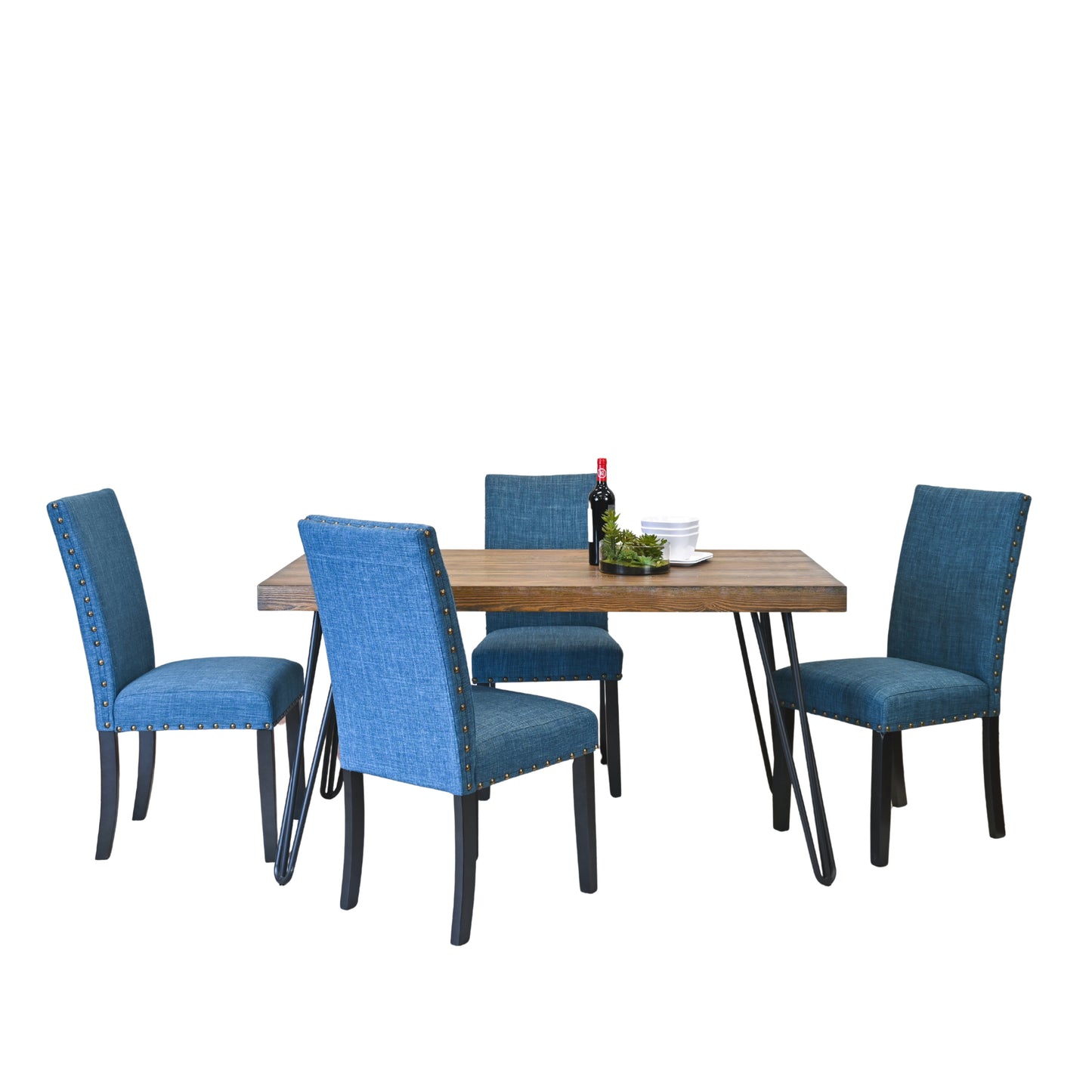 Amisos 5-Piece Dining Set, Hairpin Dining Table with 4 Chairs, 3 Color Options
