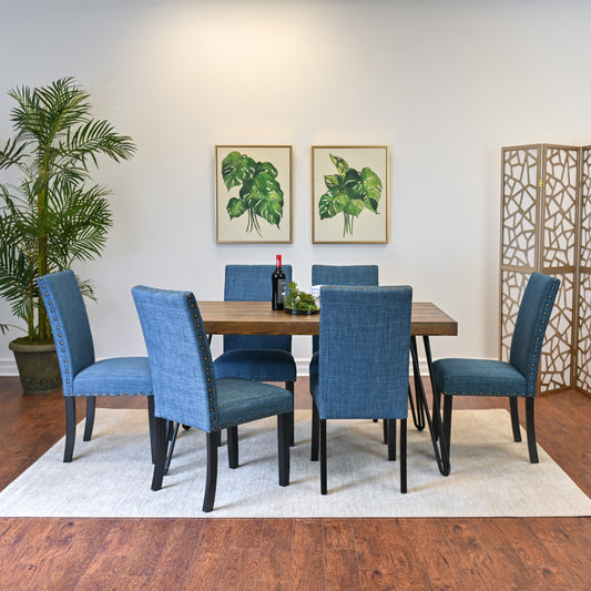 Amisos 7-Piece Dining Set, Hairpin Dining Table with 6 Chairs, 3 Color Options