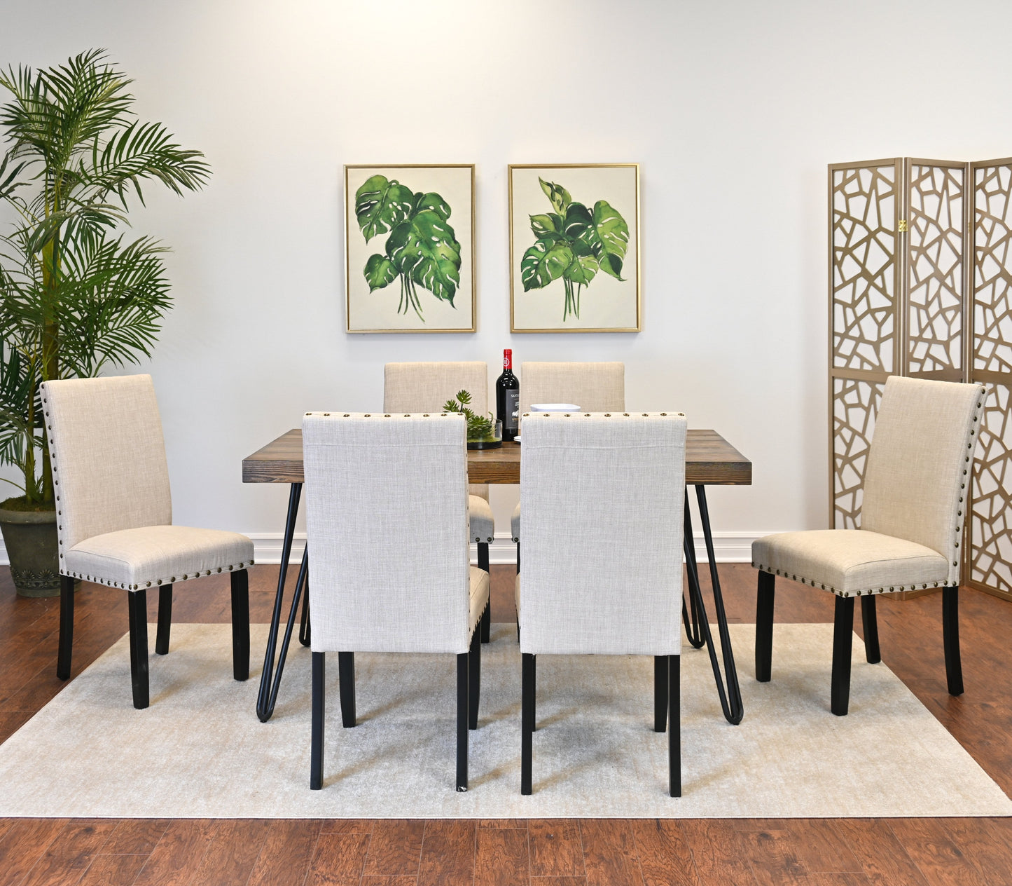 Amisos 7-Piece Dining Set, Hairpin Dining Table with 6 Chairs, 3 Color Options