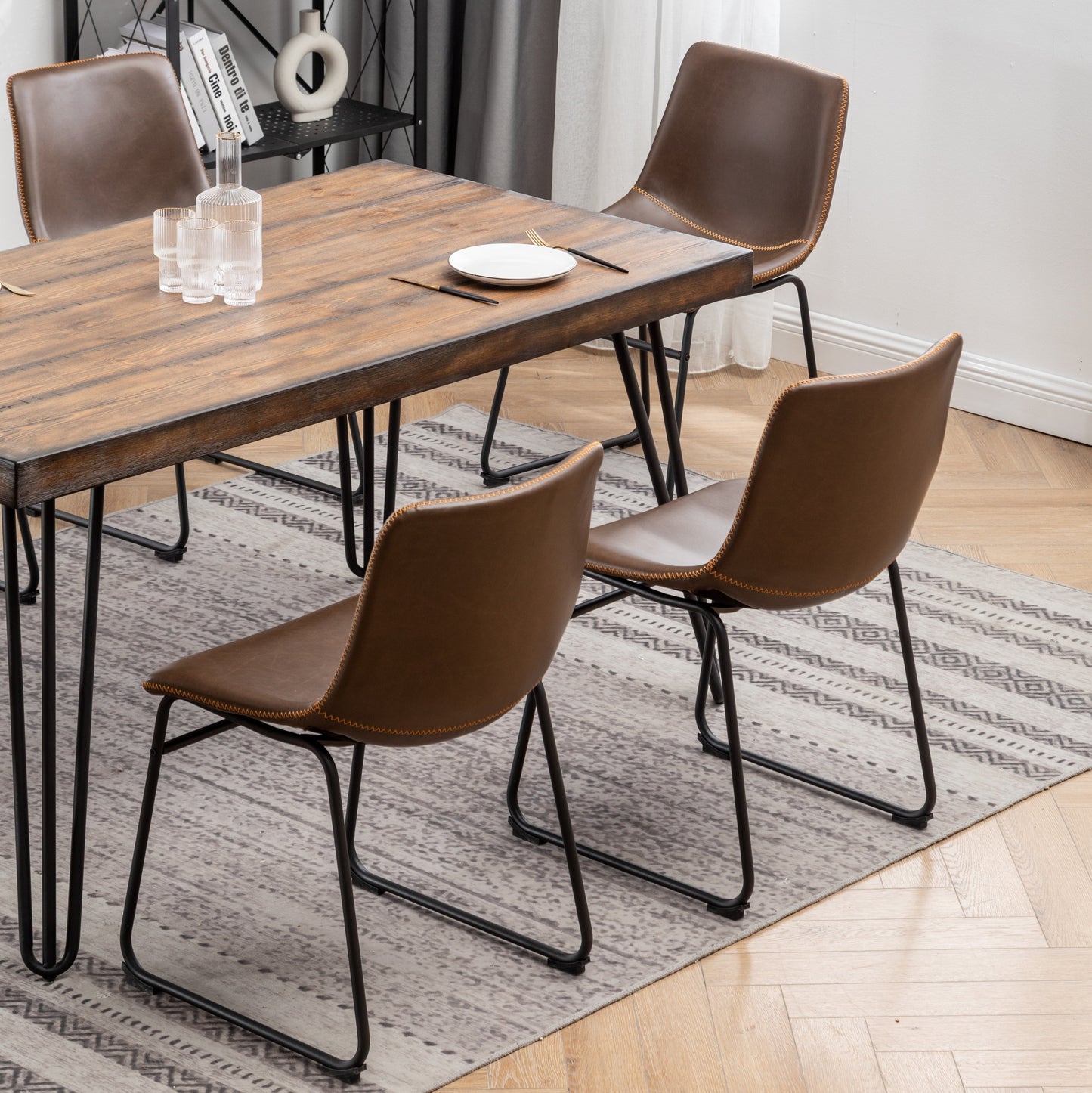 Roundhill Furniture Aryven Industrial 7-Piece Dining Set, Antique Brown
