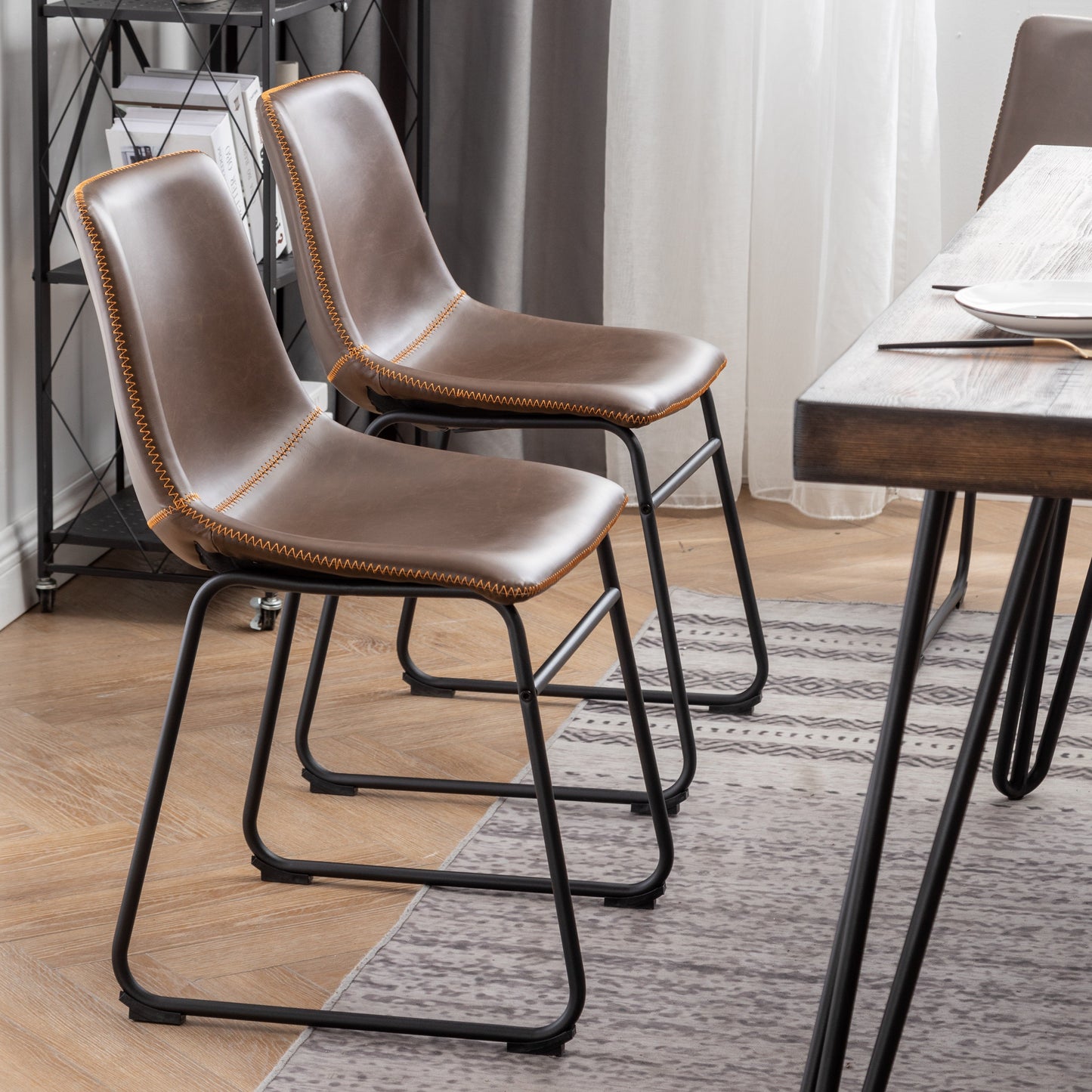 Roundhill Furniture Aryven Industrial 7-Piece Dining Set, Antique Brown