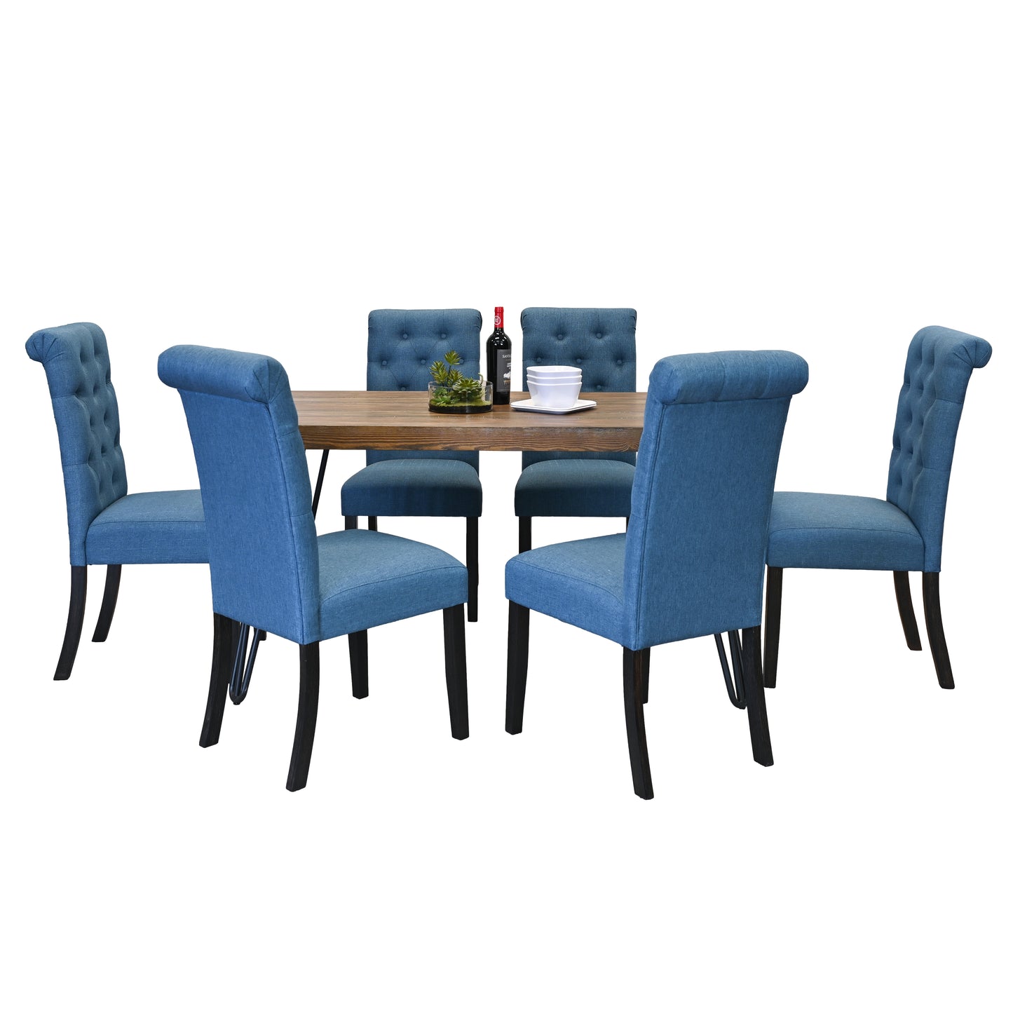 Amisos 7-Piece Dining Set, Hairpin Dining Table with 6 Chairs, 3 Color Options