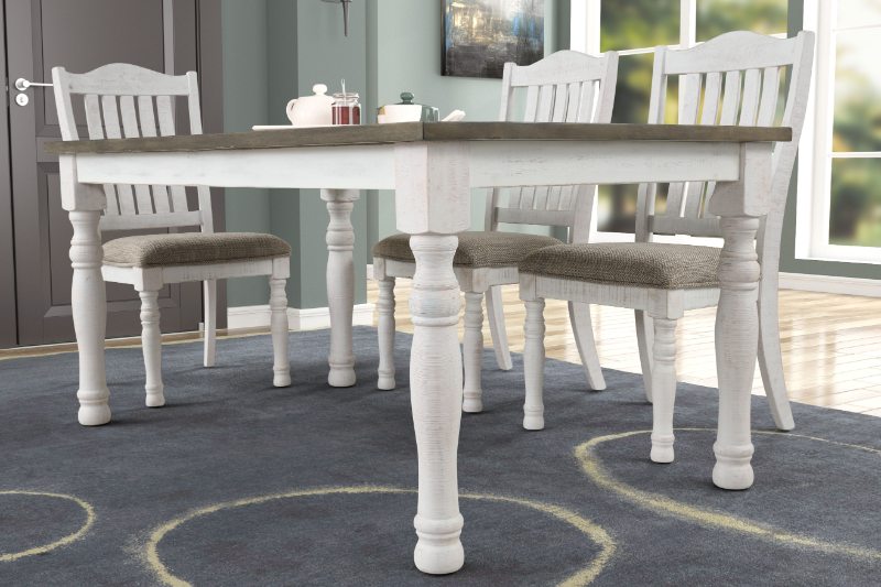 Ebret Farmhouse Two-tone Distressed Wood Dining Table, Brown and White