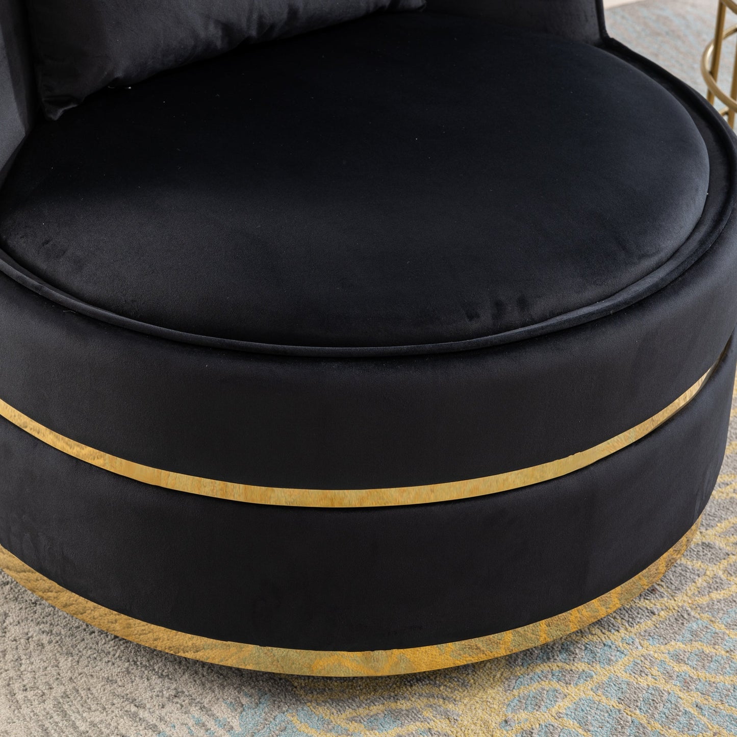 360 Degree Swivel Velvet Accent Chair, Barrel Chair Over-Sized Soft Chair with Seat Cushion, Black