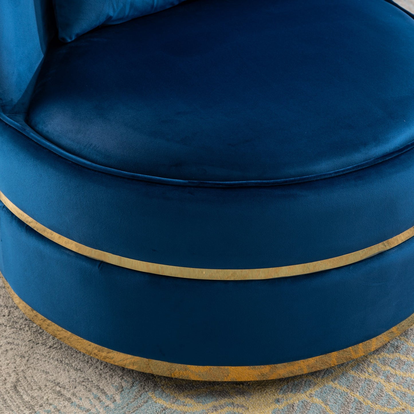 360 Degree Swivel Velvet Accent Chair, Barrel Chair Over-Sized Soft Chair with Seat Cushion, Blue